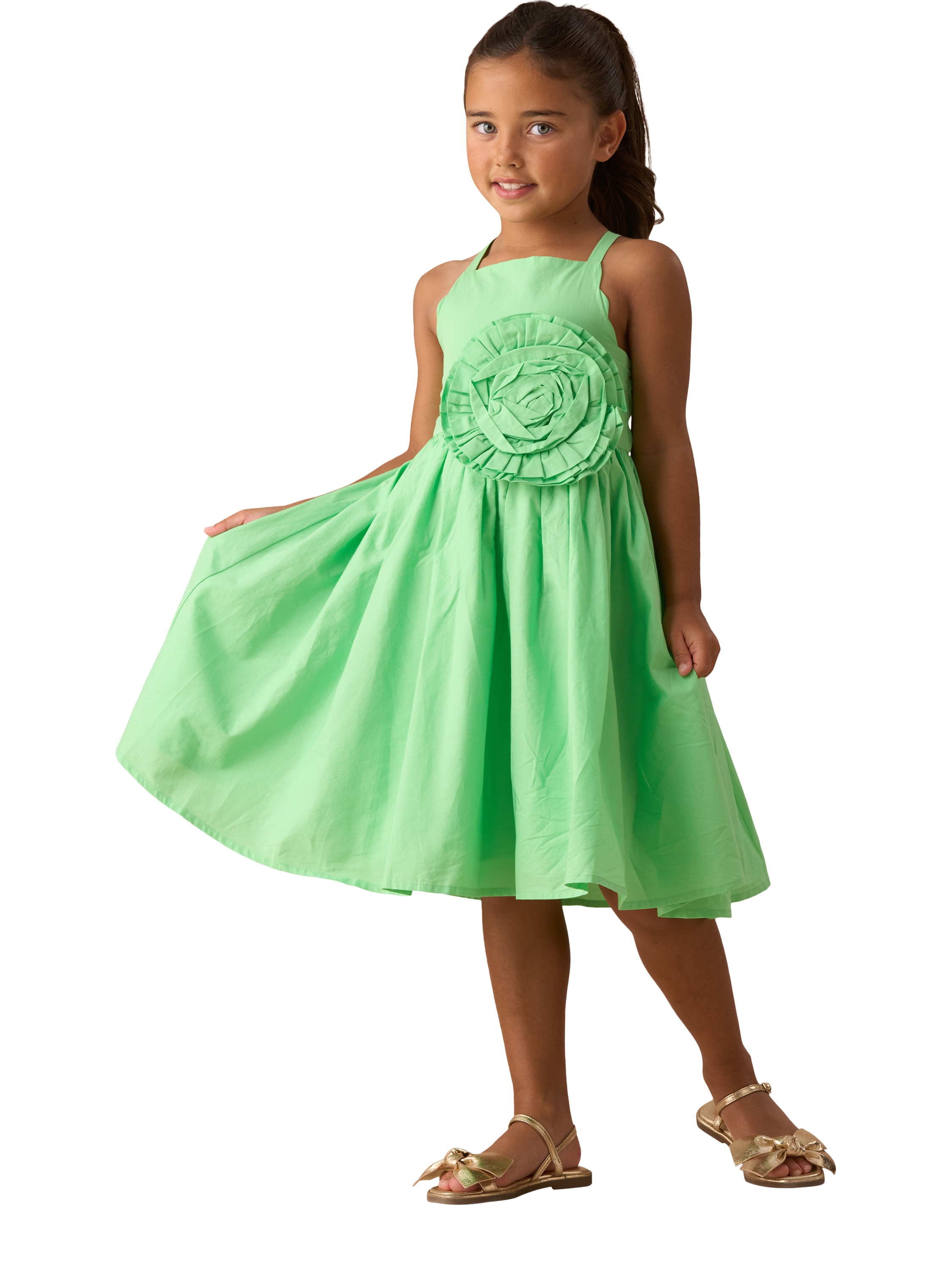 Product image 1 of 4, which shows Angel & Rocket Corsage Scallop Dress, Green, 3 years
