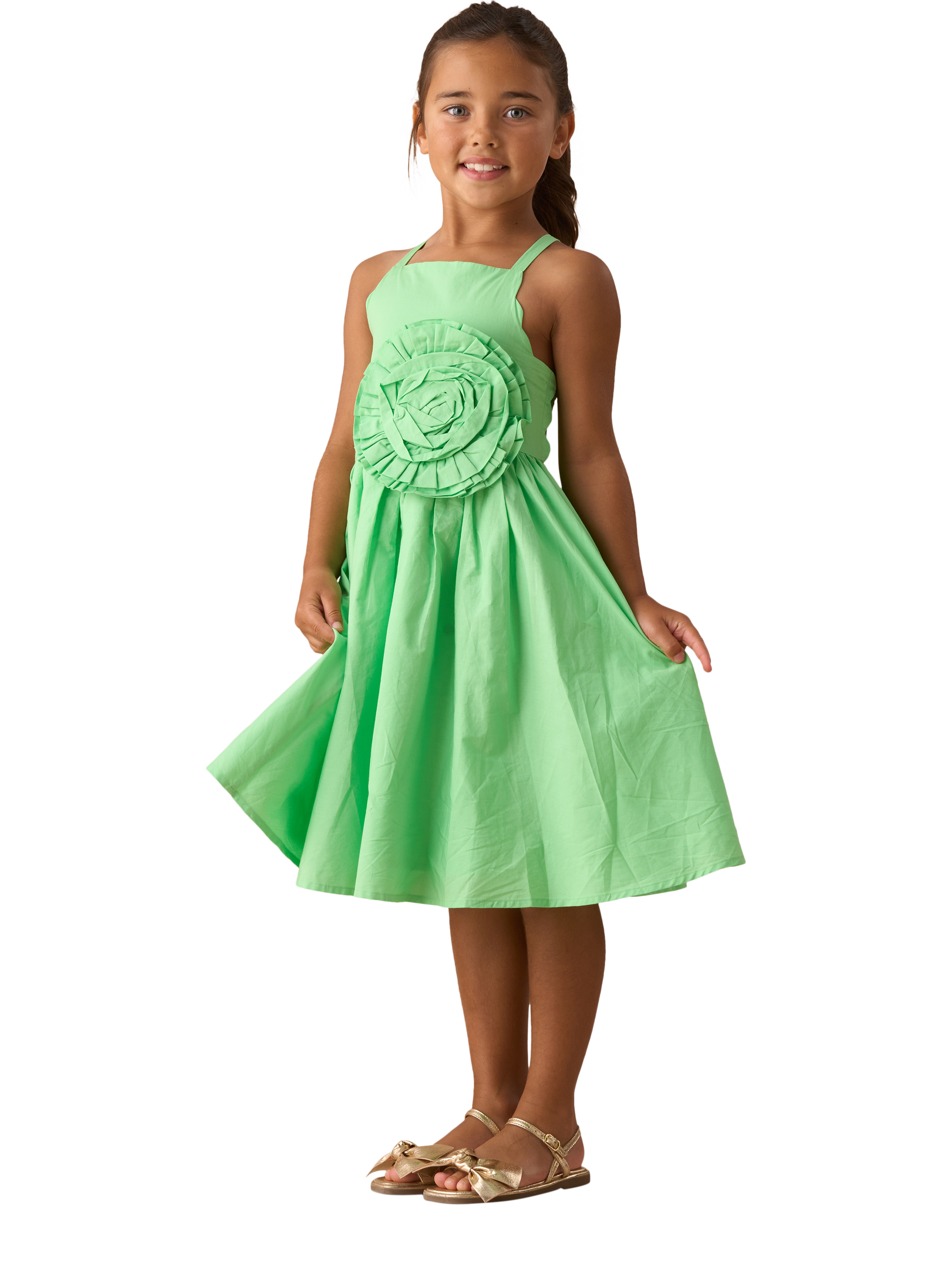 Product image 3 of 4, which shows Angel & Rocket Corsage Scallop Dress, Green, 3 years