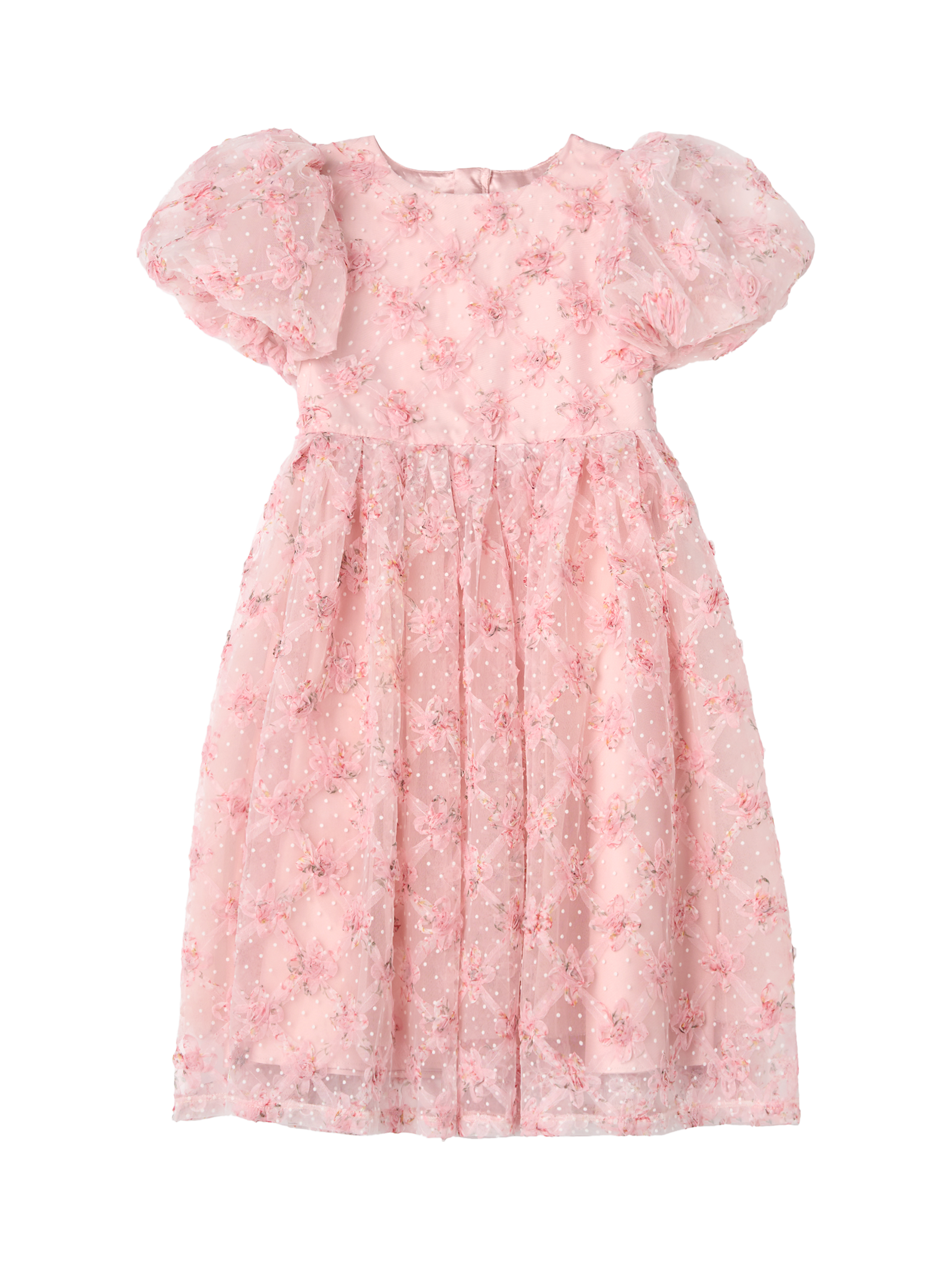 Product image 5 of 7, which shows Angel & Rocket Kids' Embroidered Puff Sleeve Dress, Pink, 8 years