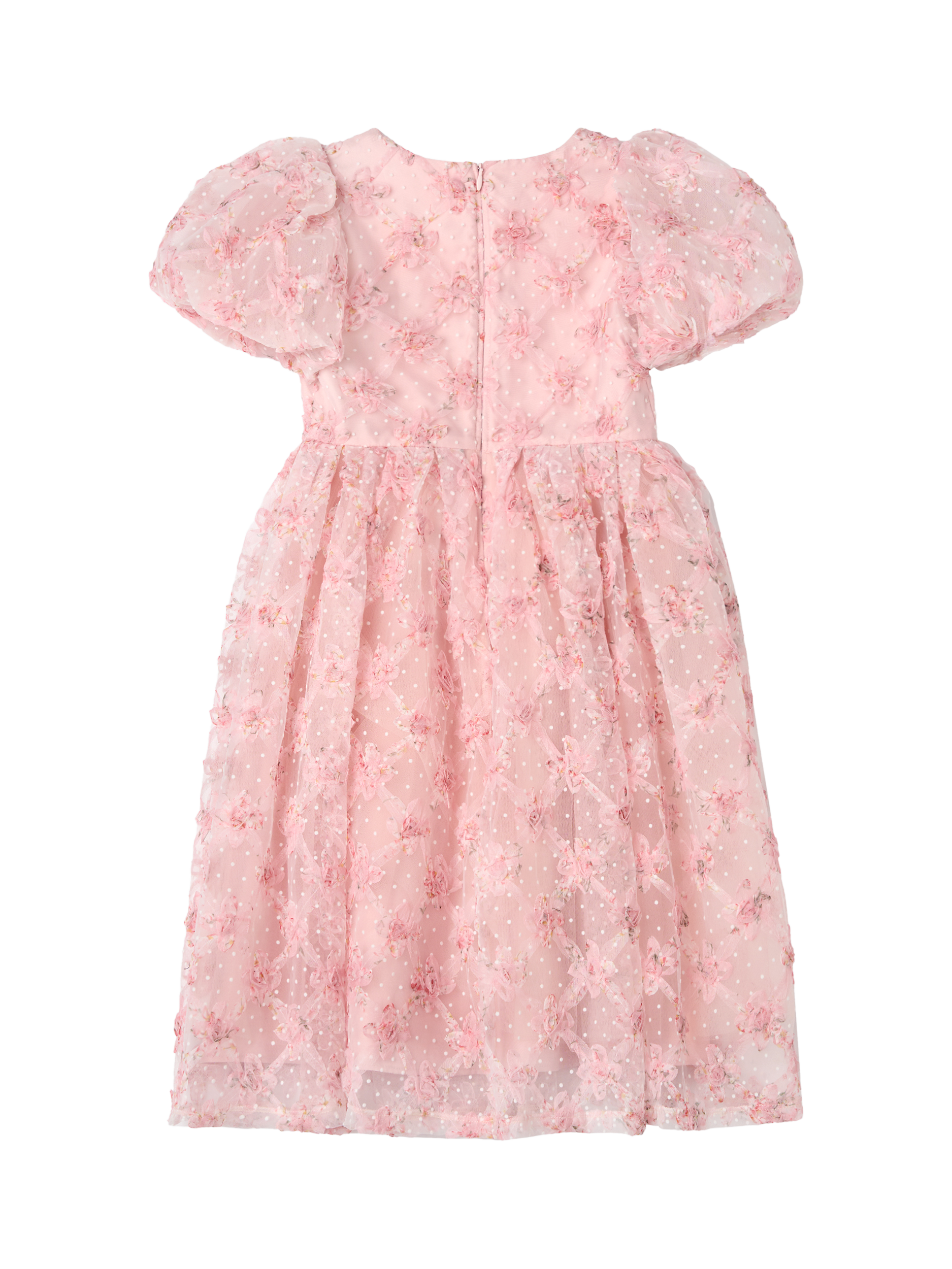 Product image 6 of 7, which shows Angel & Rocket Kids' Embroidered Puff Sleeve Dress, Pink, 8 years