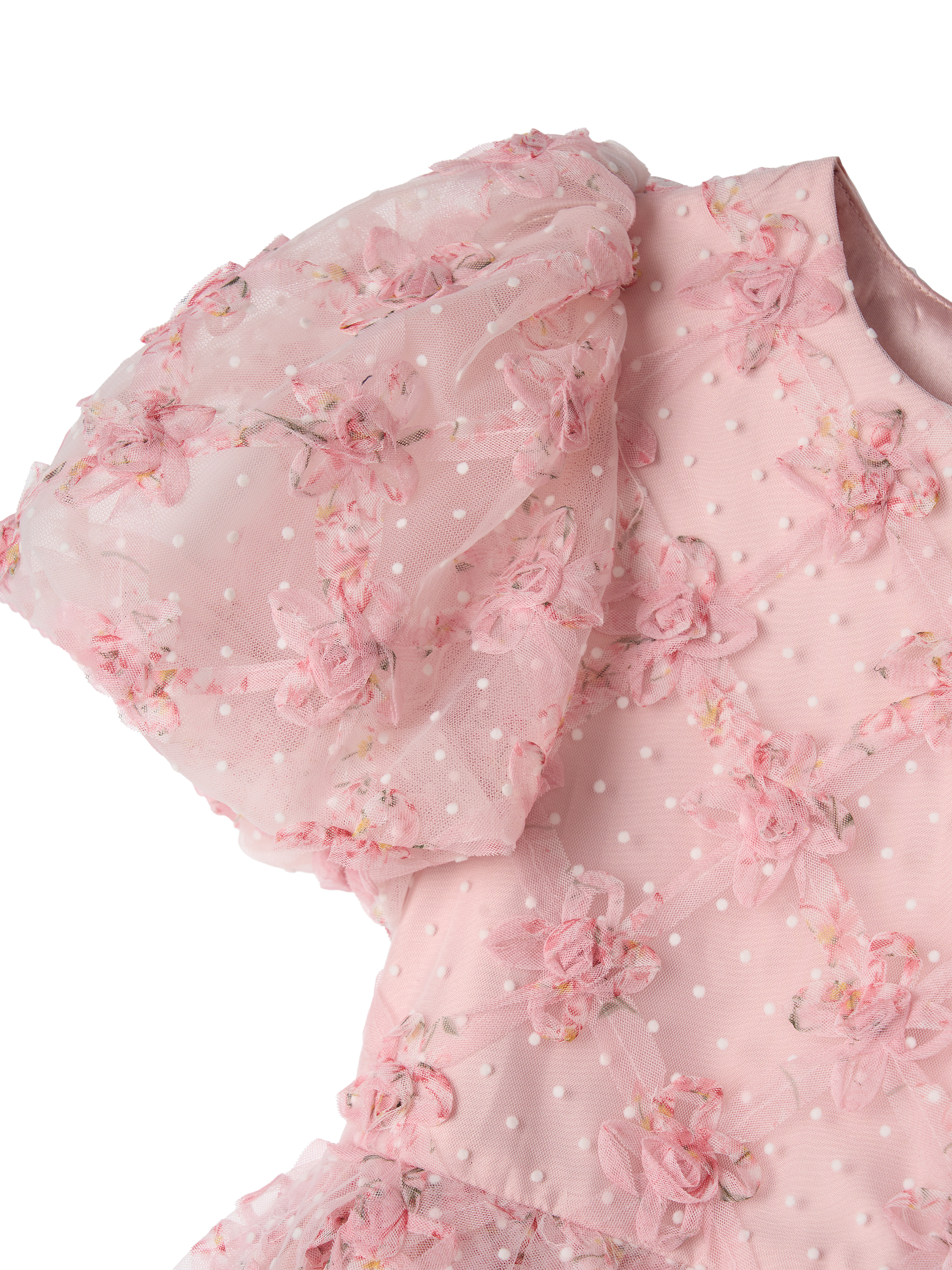 Product image 7 of 7, which shows Angel & Rocket Kids' Embroidered Puff Sleeve Dress, Pink, 8 years
