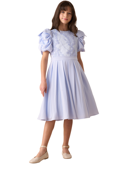Angel & Rocket Kids' Coralie Embroidered Bodice Dress, Blue, Blue