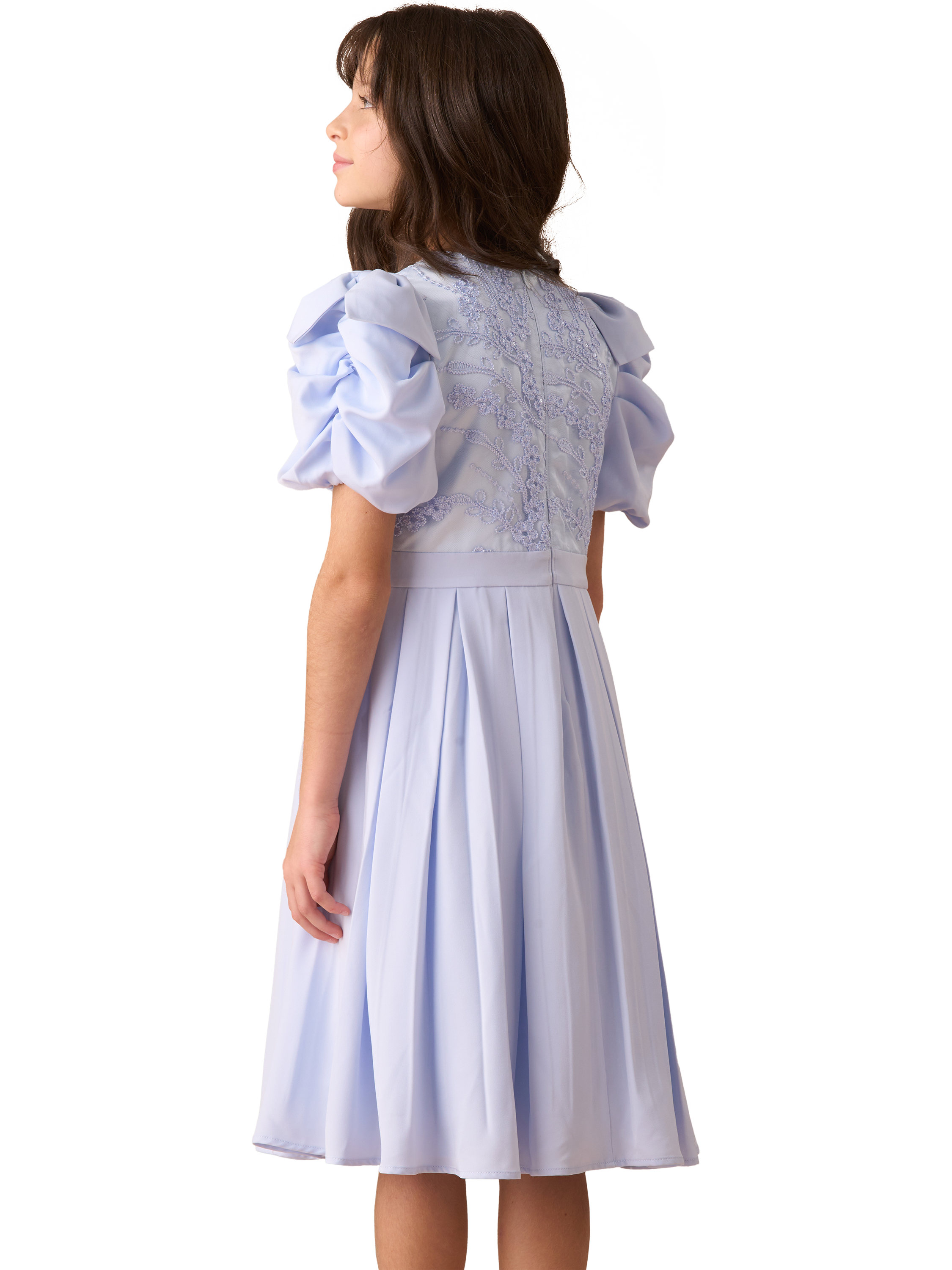 Product image 3 of 8, which shows Angel & Rocket Kids' Coralie Embroidered Bodice Dress, Blue, 2 years
