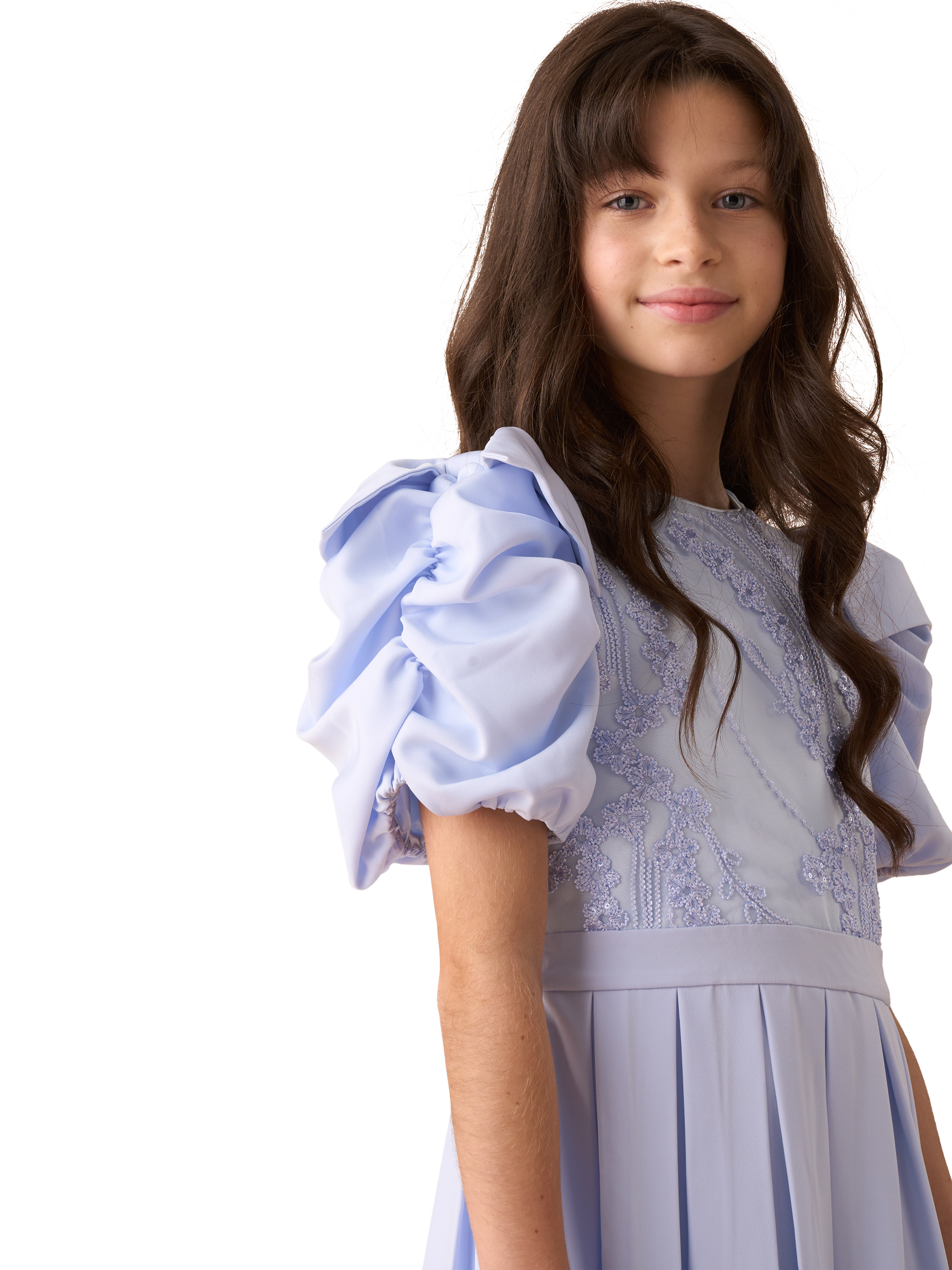 Product image 4 of 8, which shows Angel & Rocket Kids' Coralie Embroidered Bodice Dress, Blue, 2 years
