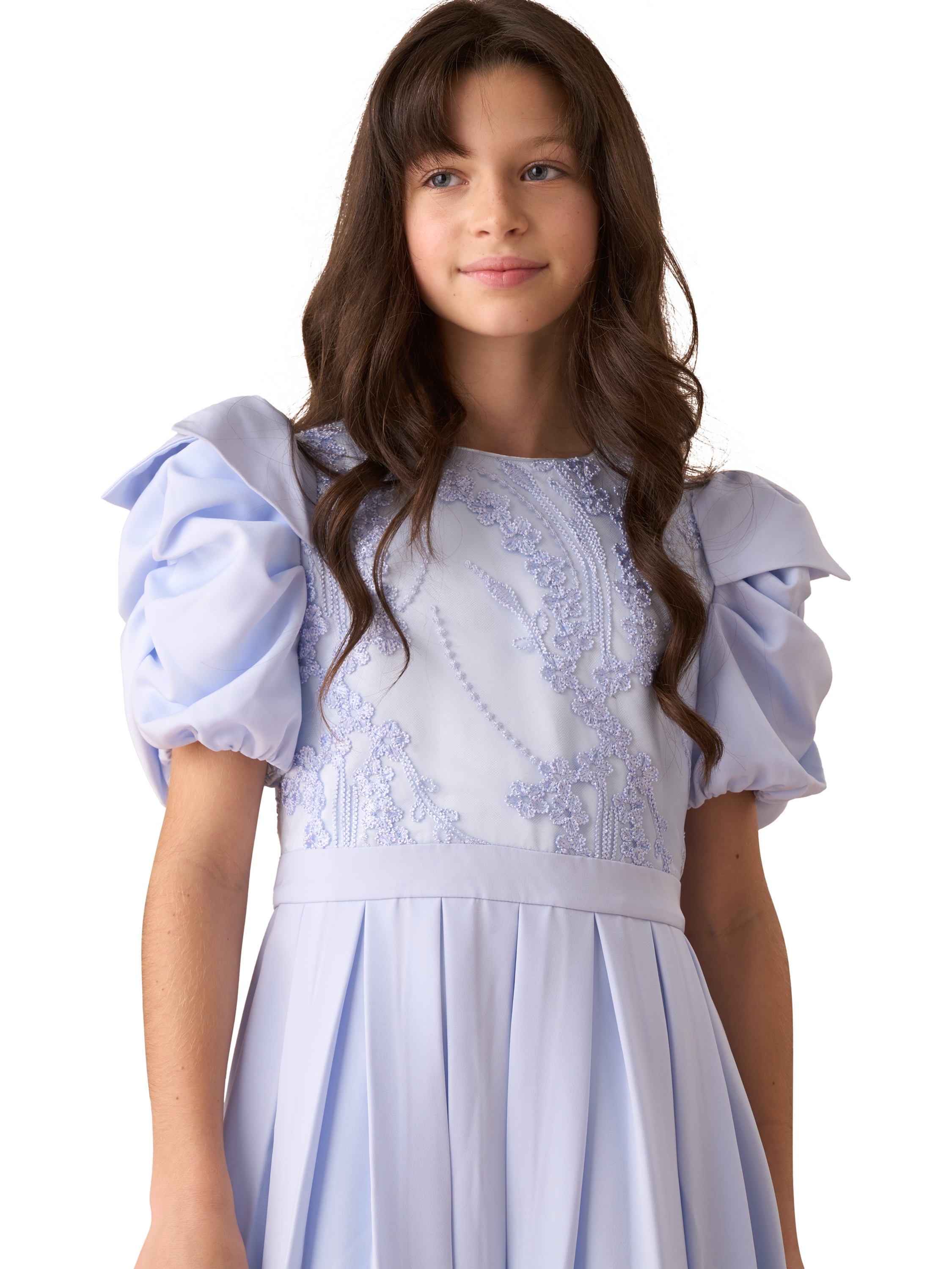 Product image 5 of 8, which shows Angel & Rocket Kids' Coralie Embroidered Bodice Dress, Blue, 2 years