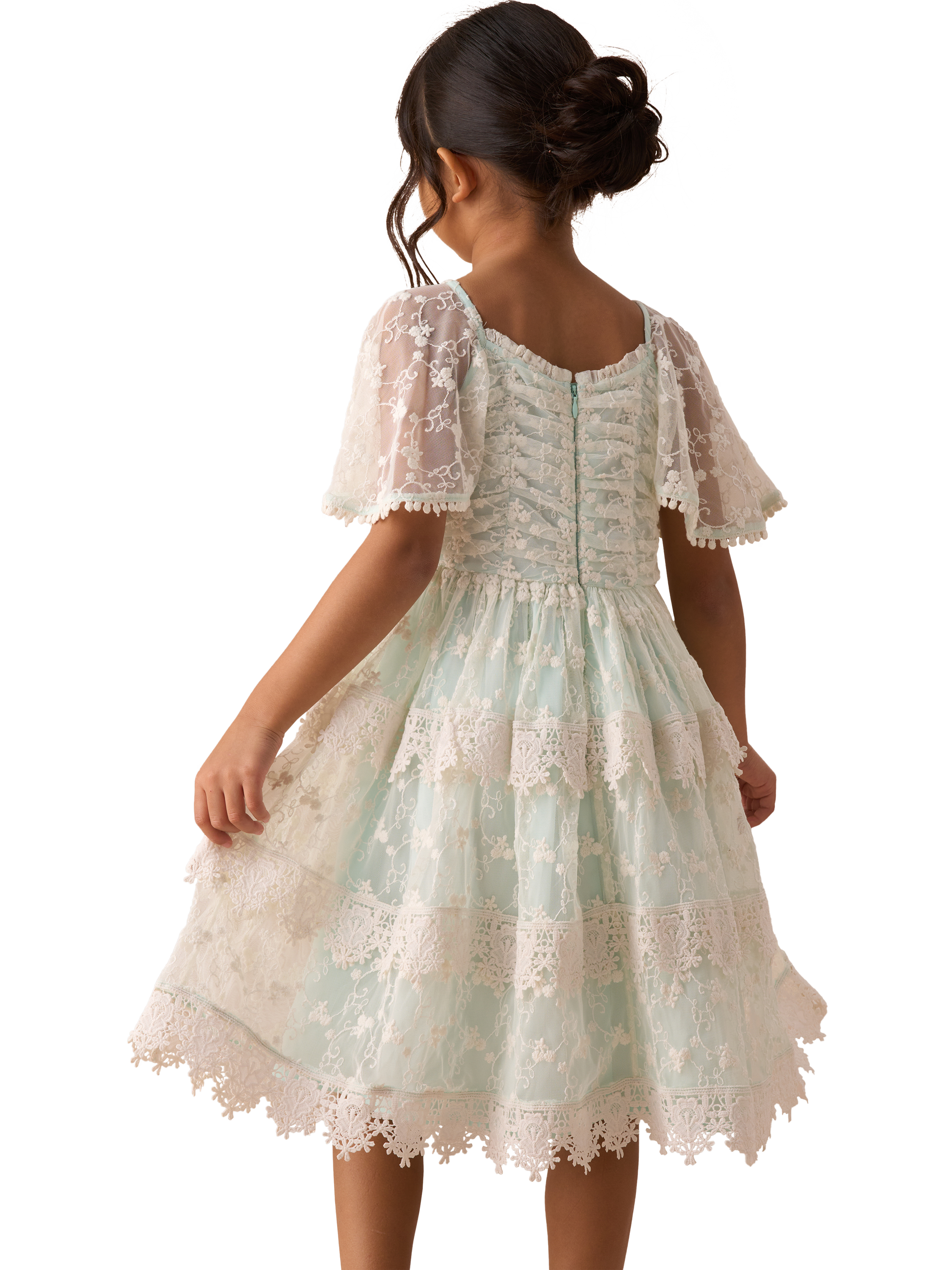 Product image 2 of 8, which shows Angel & Rocket Kids' Lace Tiered Dress, Green, 5 years