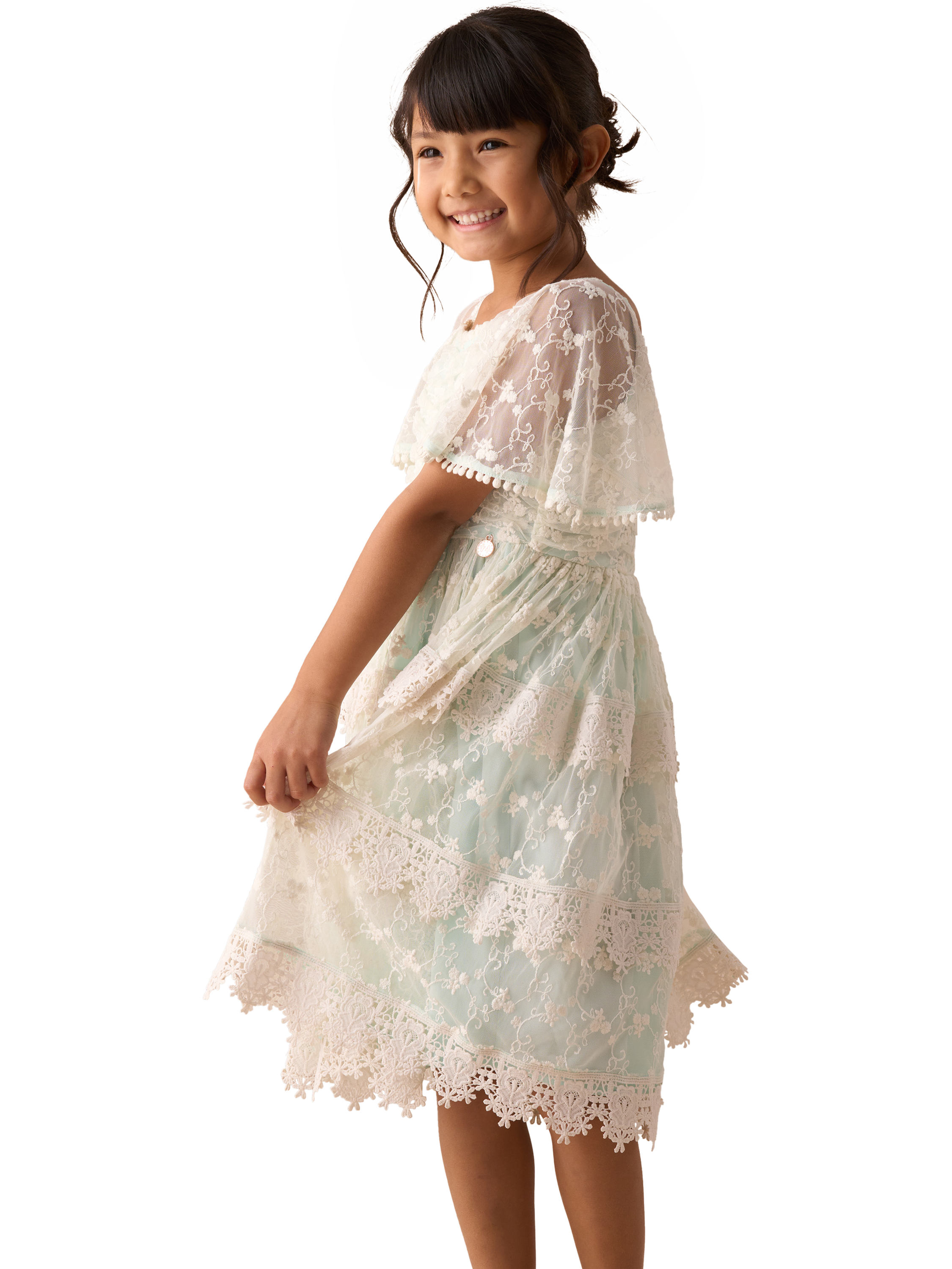 Product image 3 of 8, which shows Angel & Rocket Kids' Lace Tiered Dress, Green, 5 years