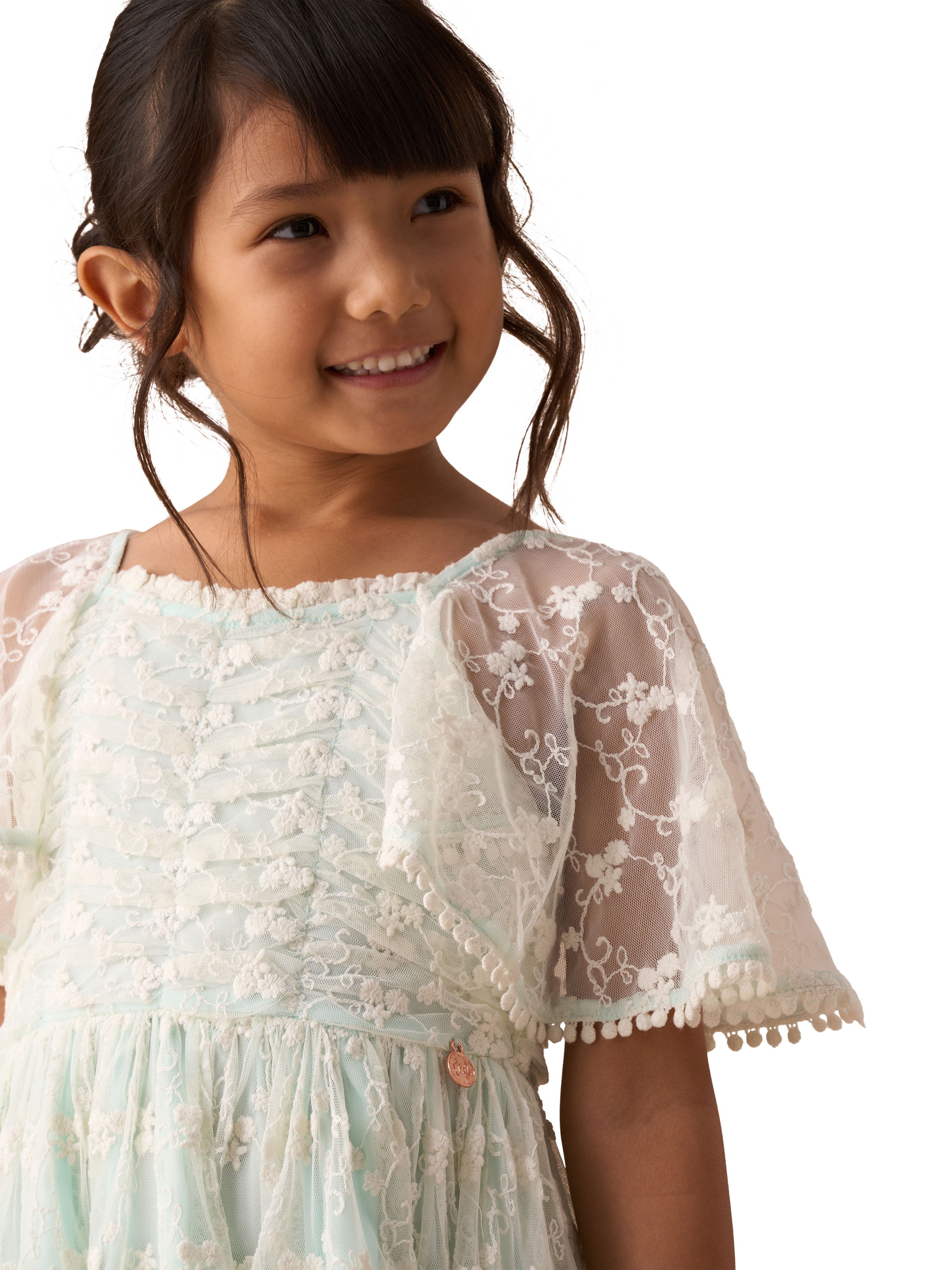 Product image 4 of 8, which shows Angel & Rocket Kids' Lace Tiered Dress, Green, 5 years