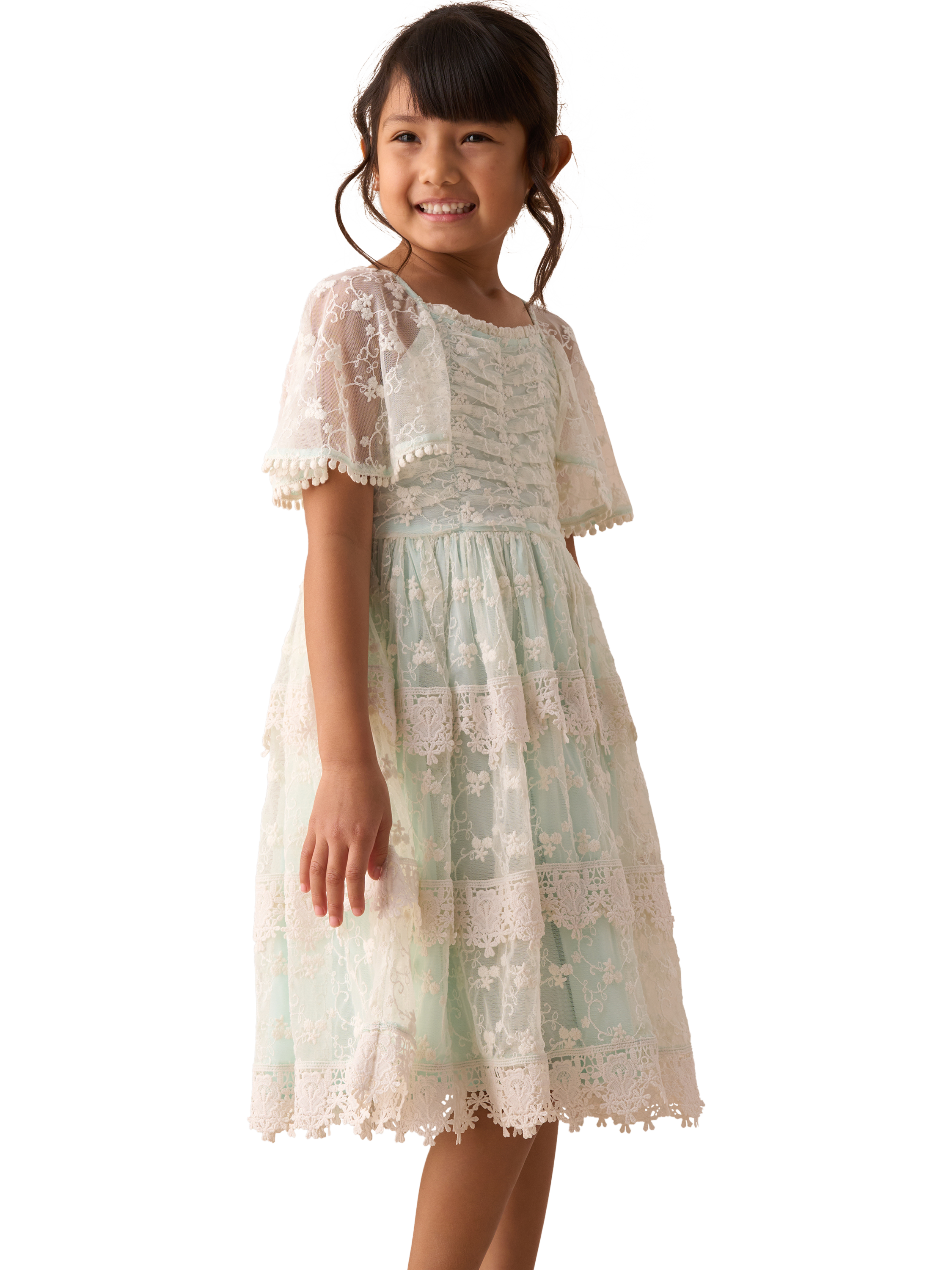 Product image 5 of 8, which shows Angel & Rocket Kids' Lace Tiered Dress, Green, 5 years