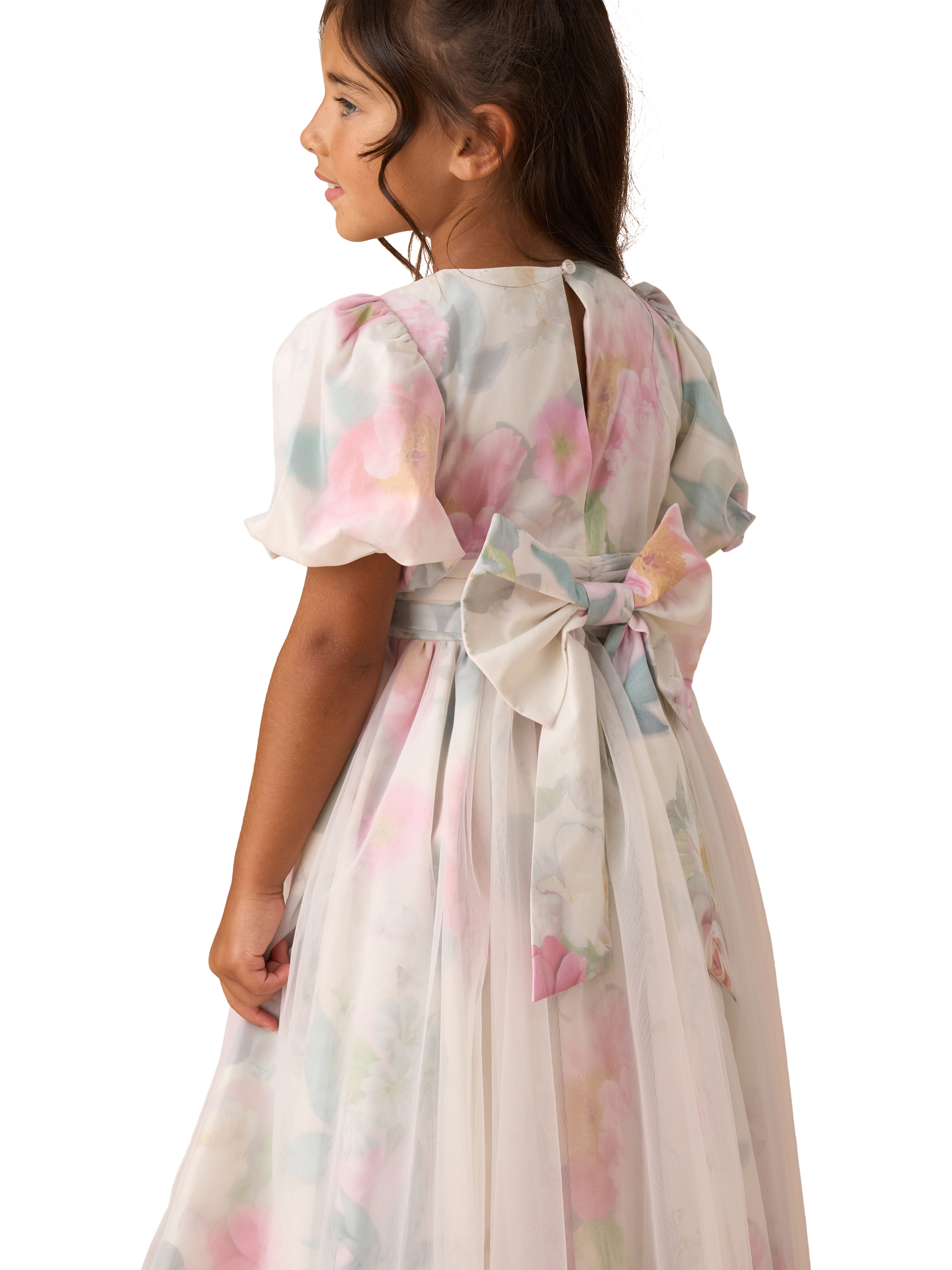 Product image 5 of 9, which shows Angel & Rocket Kids' Floral Mesh Puff Sleeve Dress, Multi, 5 years
