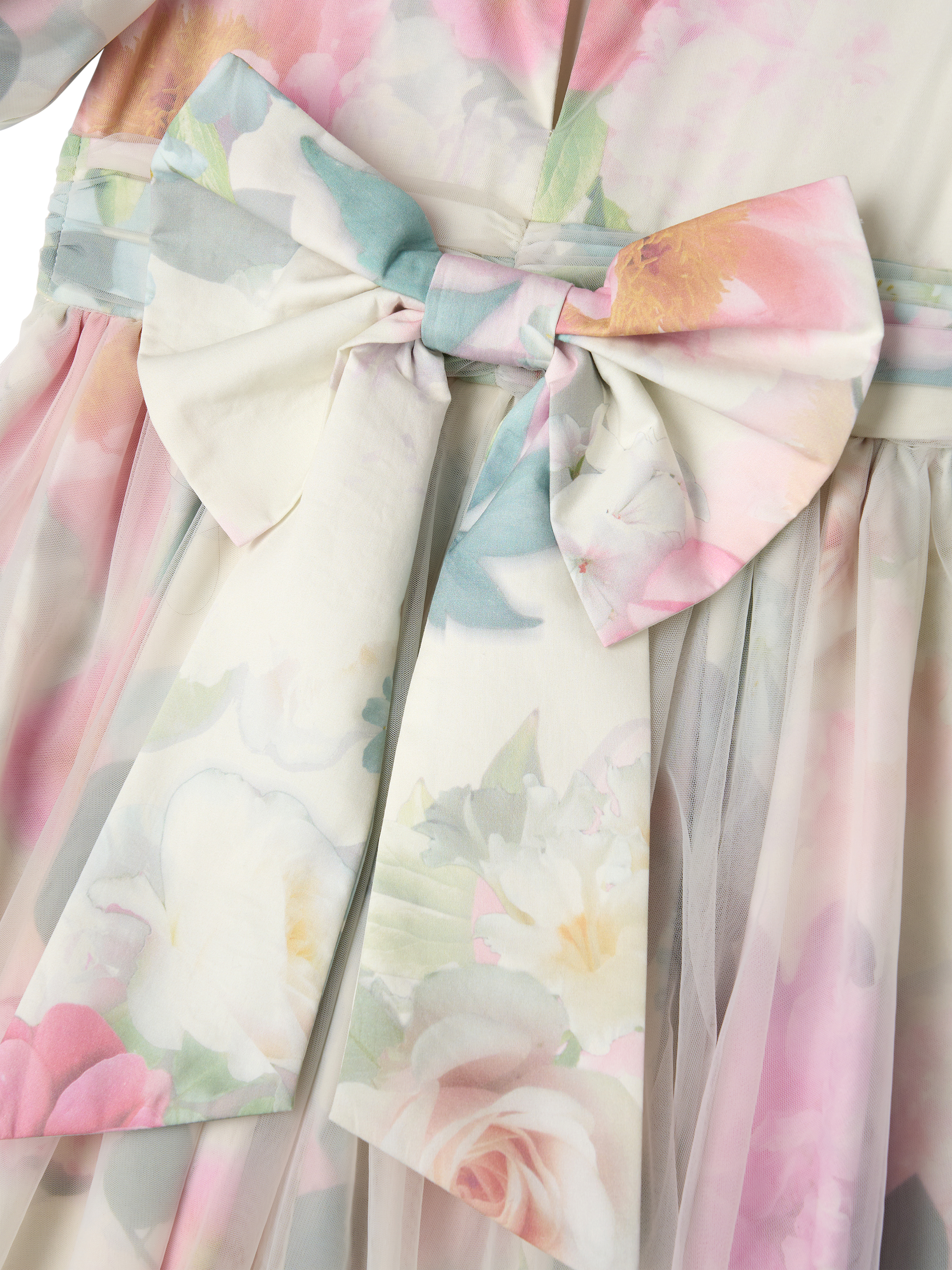 Product image 9 of 9, which shows Angel & Rocket Kids' Floral Mesh Puff Sleeve Dress, Multi, 5 years