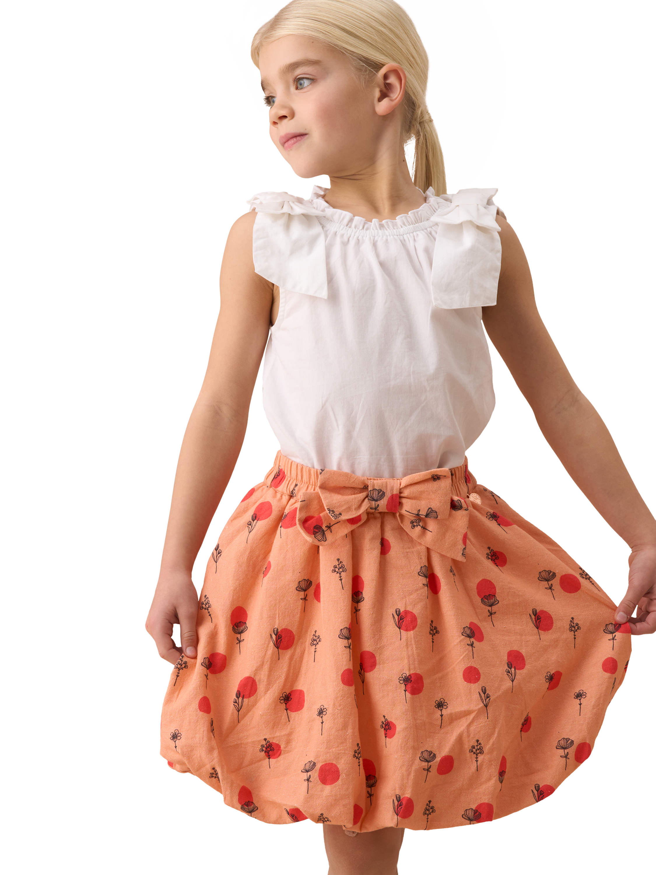 Product image 3 of 6, which shows Angel & Rocket Kids' Puff Ball Skirt, Coral, 2 years