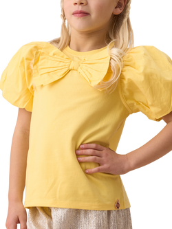 Angel & Rocket Kids' Bow Puff Sleeve Top, Yellow, Yellow
