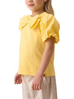 Angel & Rocket Kids' Bow Puff Sleeve Top, Yellow - view 2, Yellow