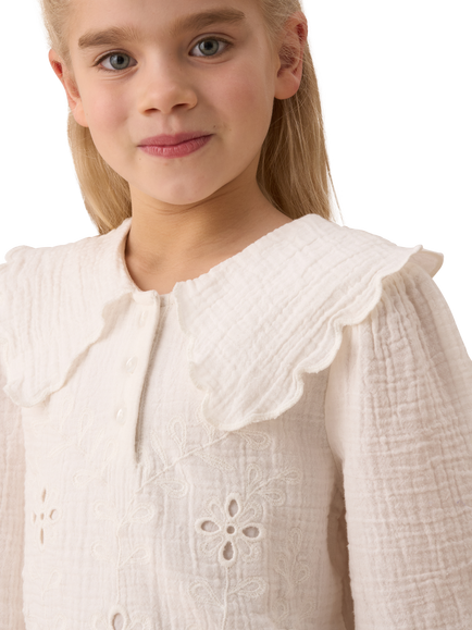 Angel & Rocket Kids' Emma Cape Collar Embroidered Cotton Top, Ivory - view 2, Ivory