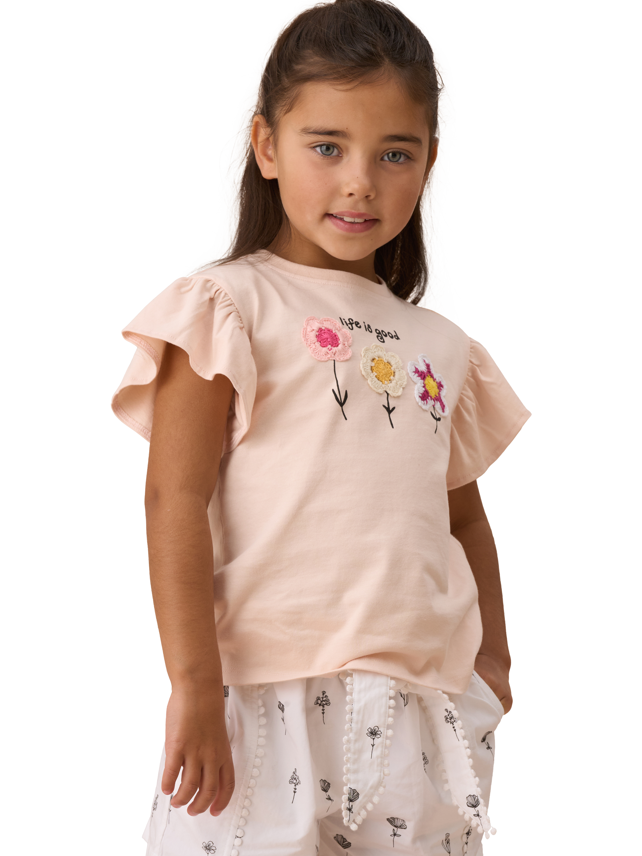 Product image 3 of 6, which shows Angel & Rocket Kids' Crochet Flower Top, Orange, 3-4 years