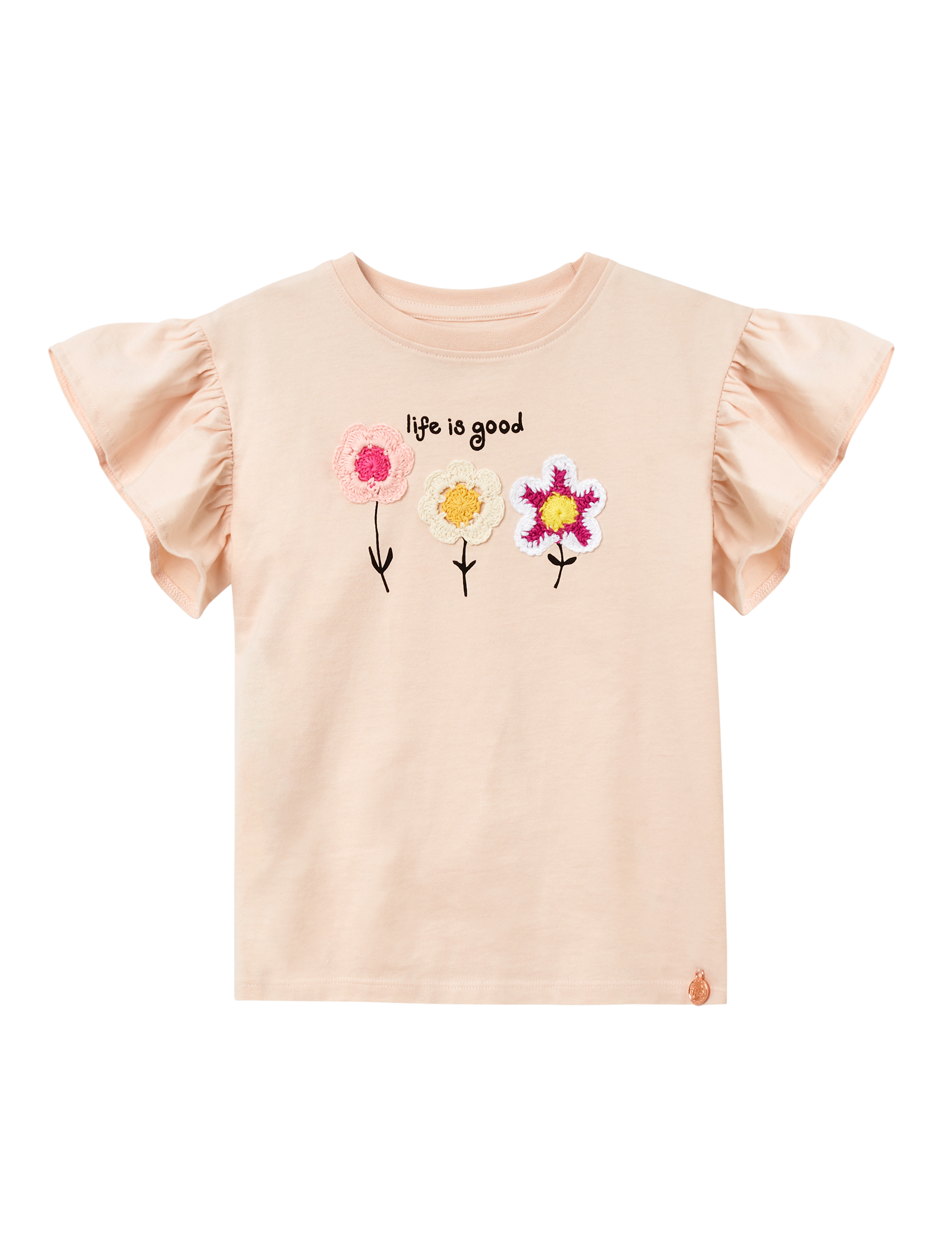 Product image 4 of 6, which shows Angel & Rocket Kids' Crochet Flower Top, Orange, 3-4 years