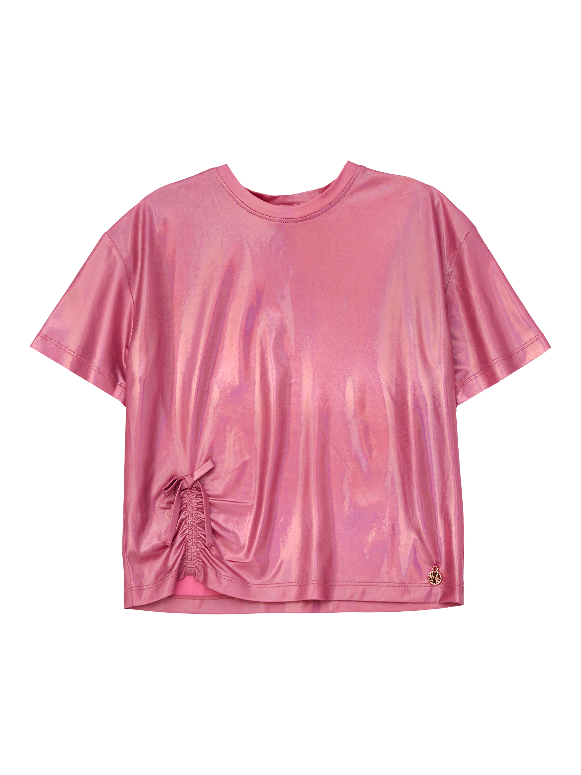 Product image 4 of 6, which shows Angel & Rocket Kids' Short Sleeve Metallic Jersey Top, Pink, 3-4 years