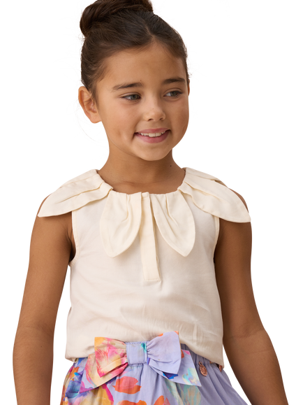Angel & Rocket Kids' Petal Collar Top, Ivory, Ivory