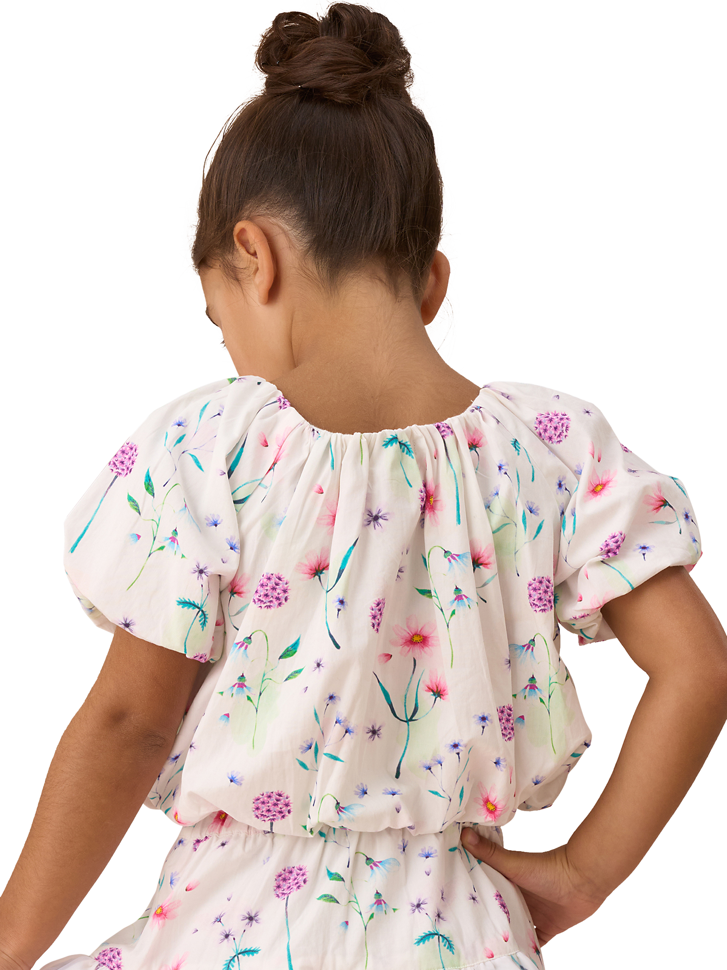 Product image 2 of 6, which shows Angel & Rocket Kids' Perla Puff Ball Top, White, 2 years