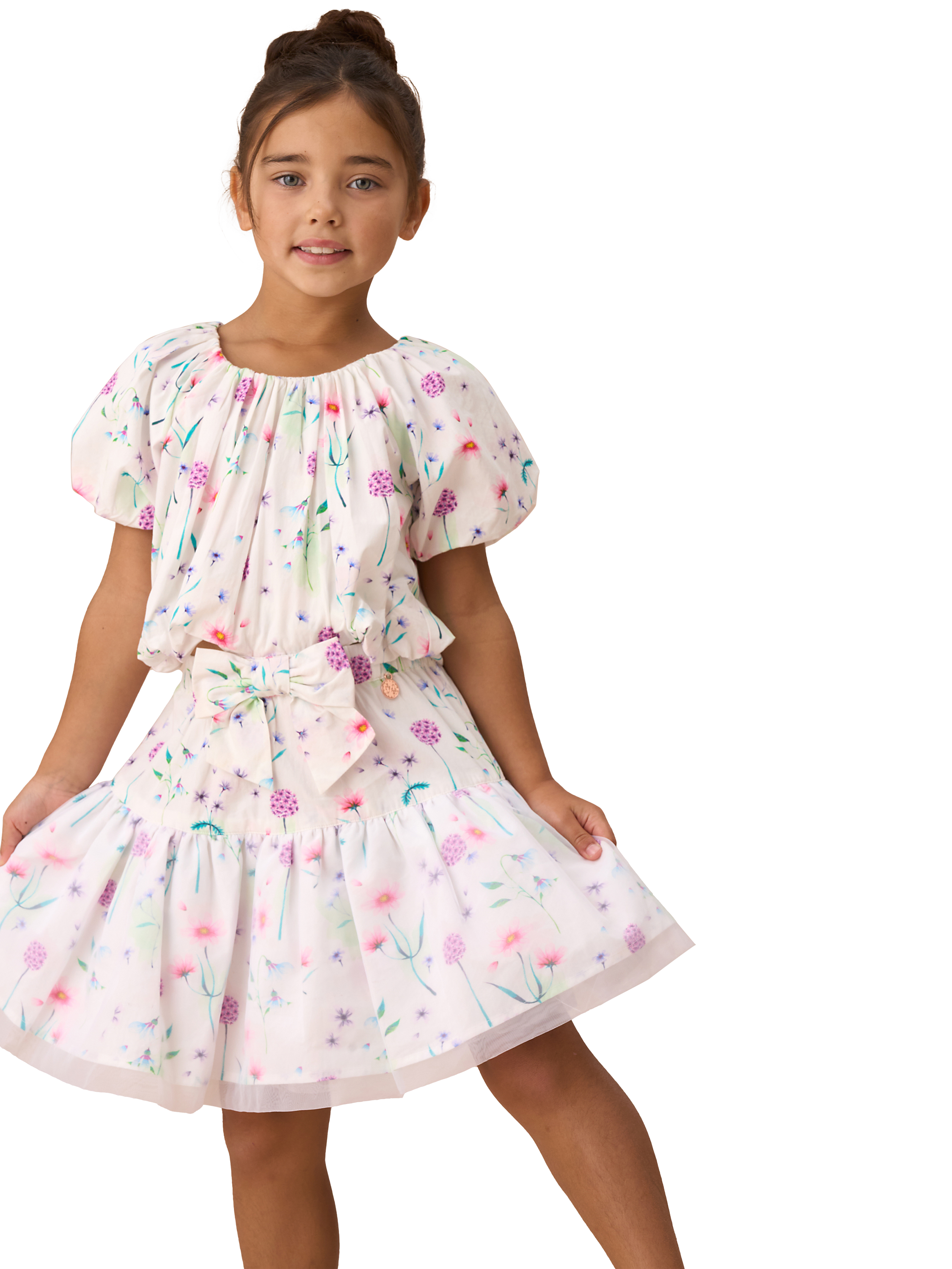 Product image 3 of 6, which shows Angel & Rocket Kids' Perla Puff Ball Top, White, 2 years