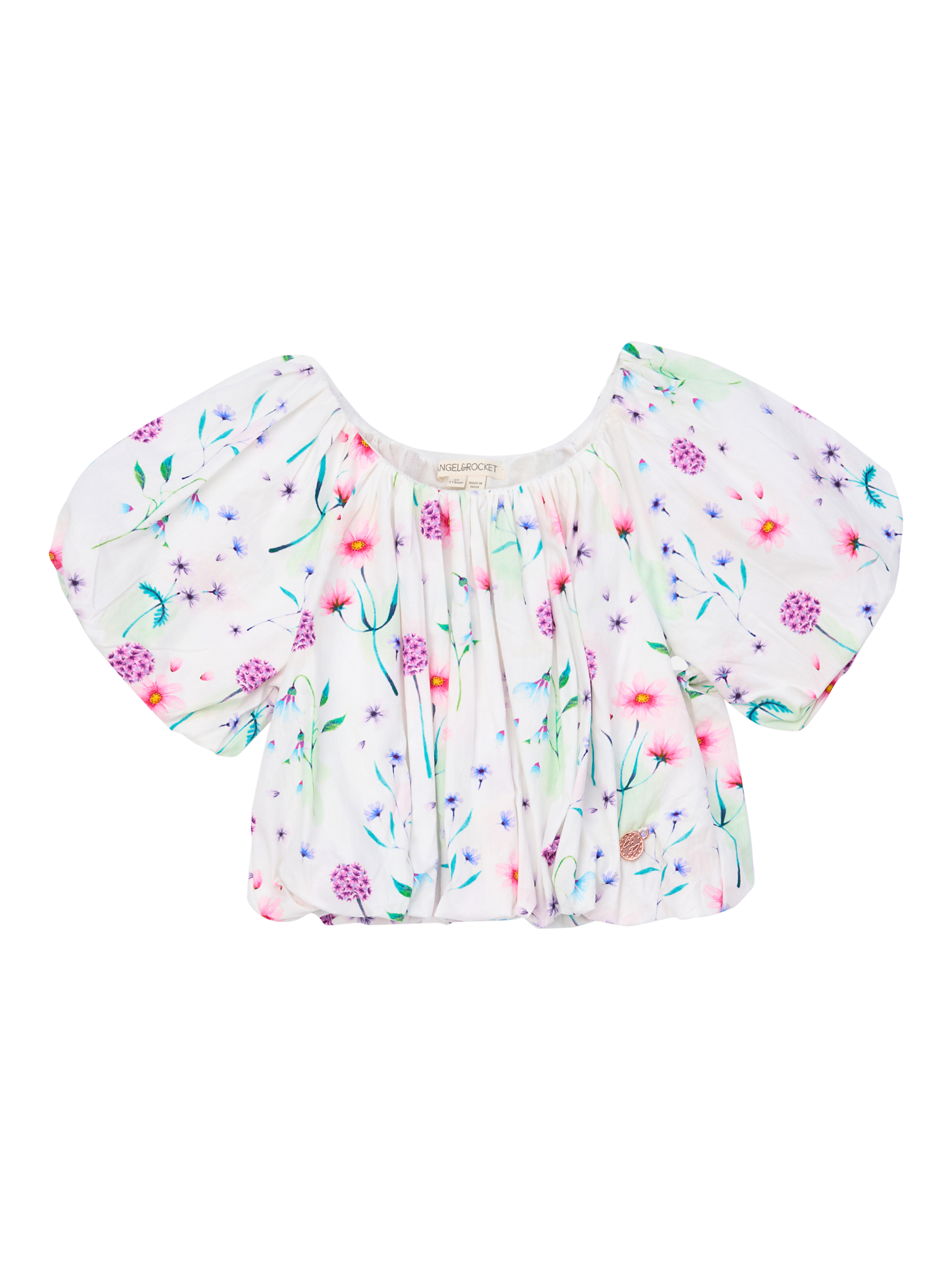 Product image 4 of 6, which shows Angel & Rocket Kids' Perla Puff Ball Top, White, 2 years