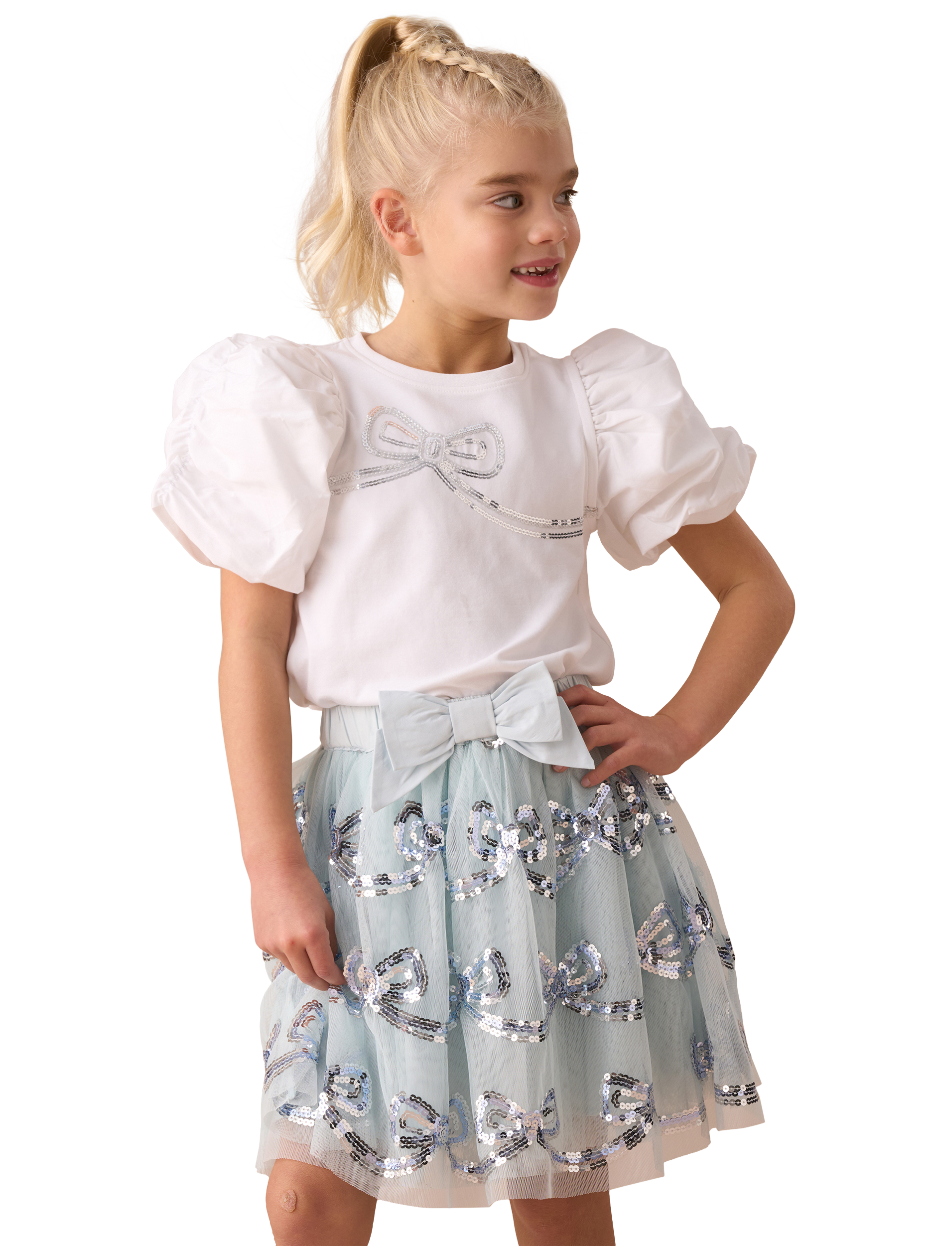 【bow.a】PETITE PUFF LONG SLEEVE TOPS ホワイト Womens V Neck Puff Long Sleeve Bow Tied Waist Off The