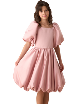 Angel & Rocket Kids' Puffball Sleeve Satin Dress, Pink, Pink
