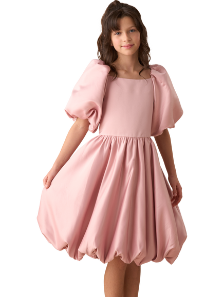 Angel & Rocket Kids' Puffball Sleeve Satin Dress, Pink, Pink