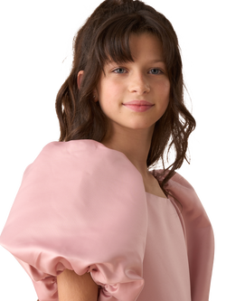 Angel & Rocket Kids' Puffball Sleeve Satin Dress, Pink - view 2, Pink