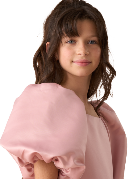 Angel & Rocket Kids' Puffball Sleeve Satin Dress, Pink - view 2, Pink