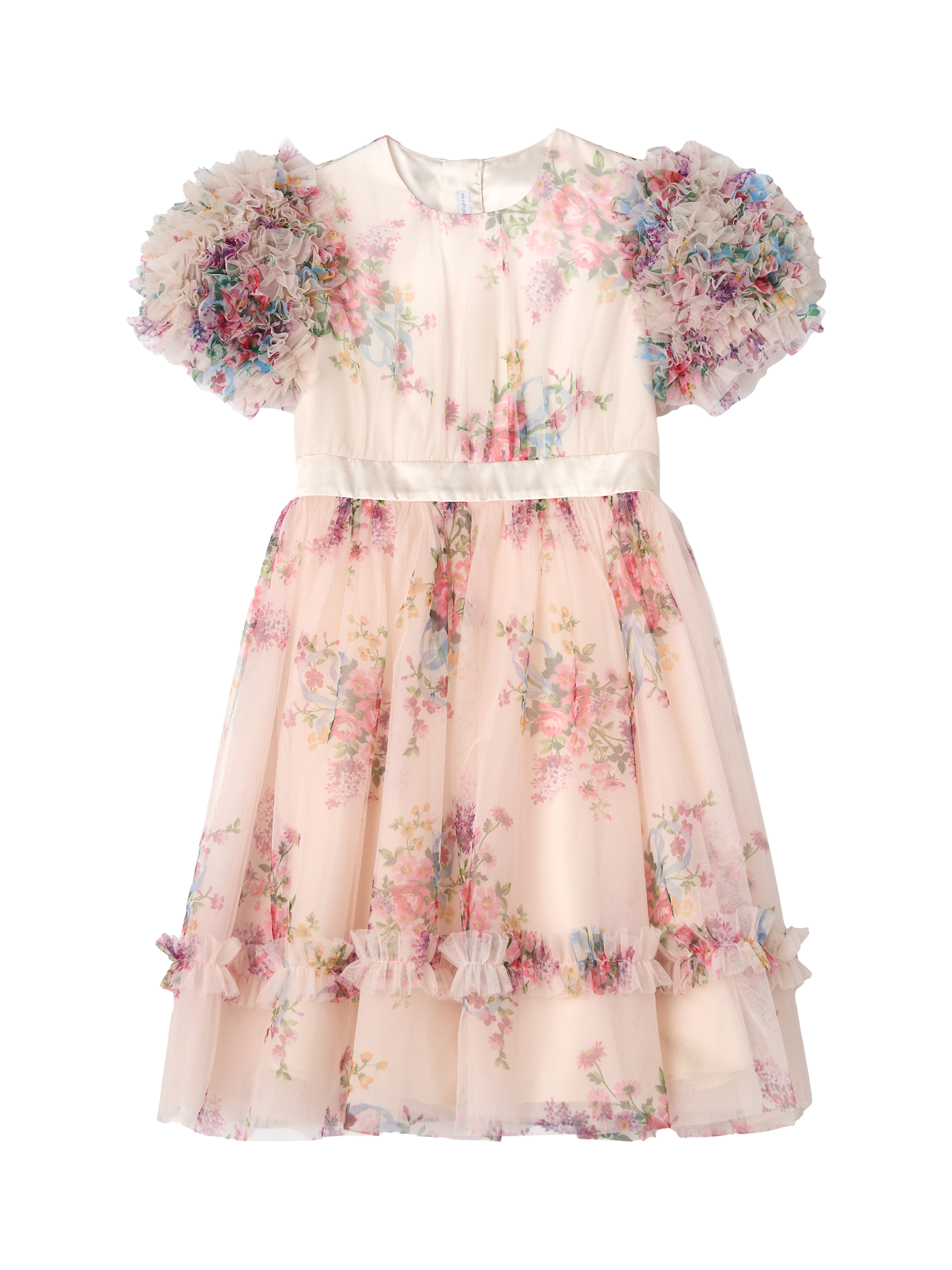 Product image 5 of 7, which shows Angel & Rocket Kids' Ruffle Sleeve Mesh Dress, Natural/Multi, 2 years