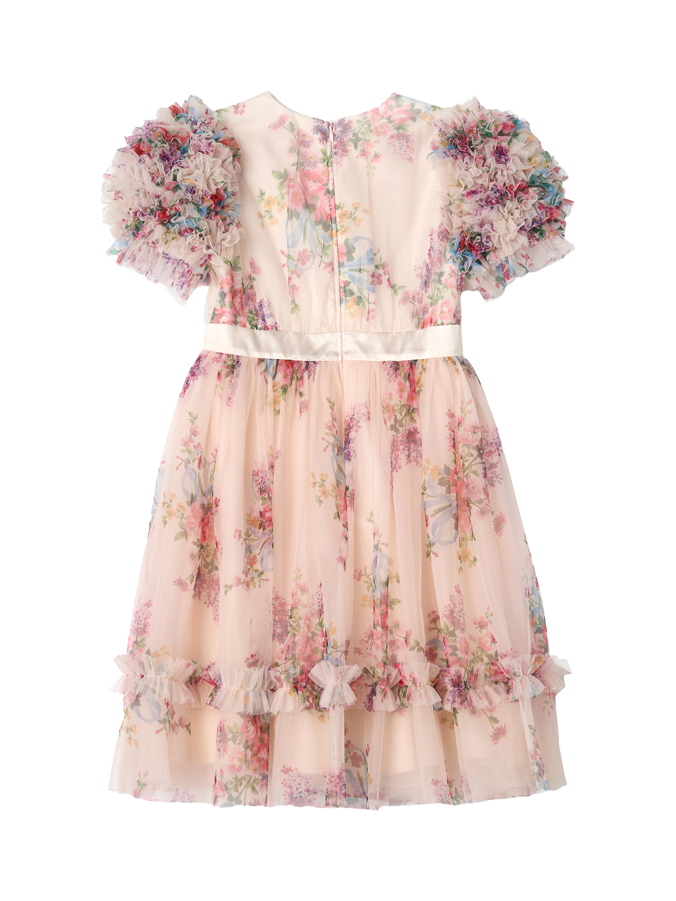 Product image 6 of 7, which shows Angel & Rocket Kids' Ruffle Sleeve Mesh Dress, Natural/Multi, 2 years