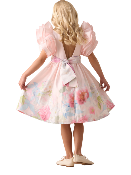 Angel & Rocket Kids' Ruffle Sleeve Dress, Pink/Multi - view 2, Pink/Multi
