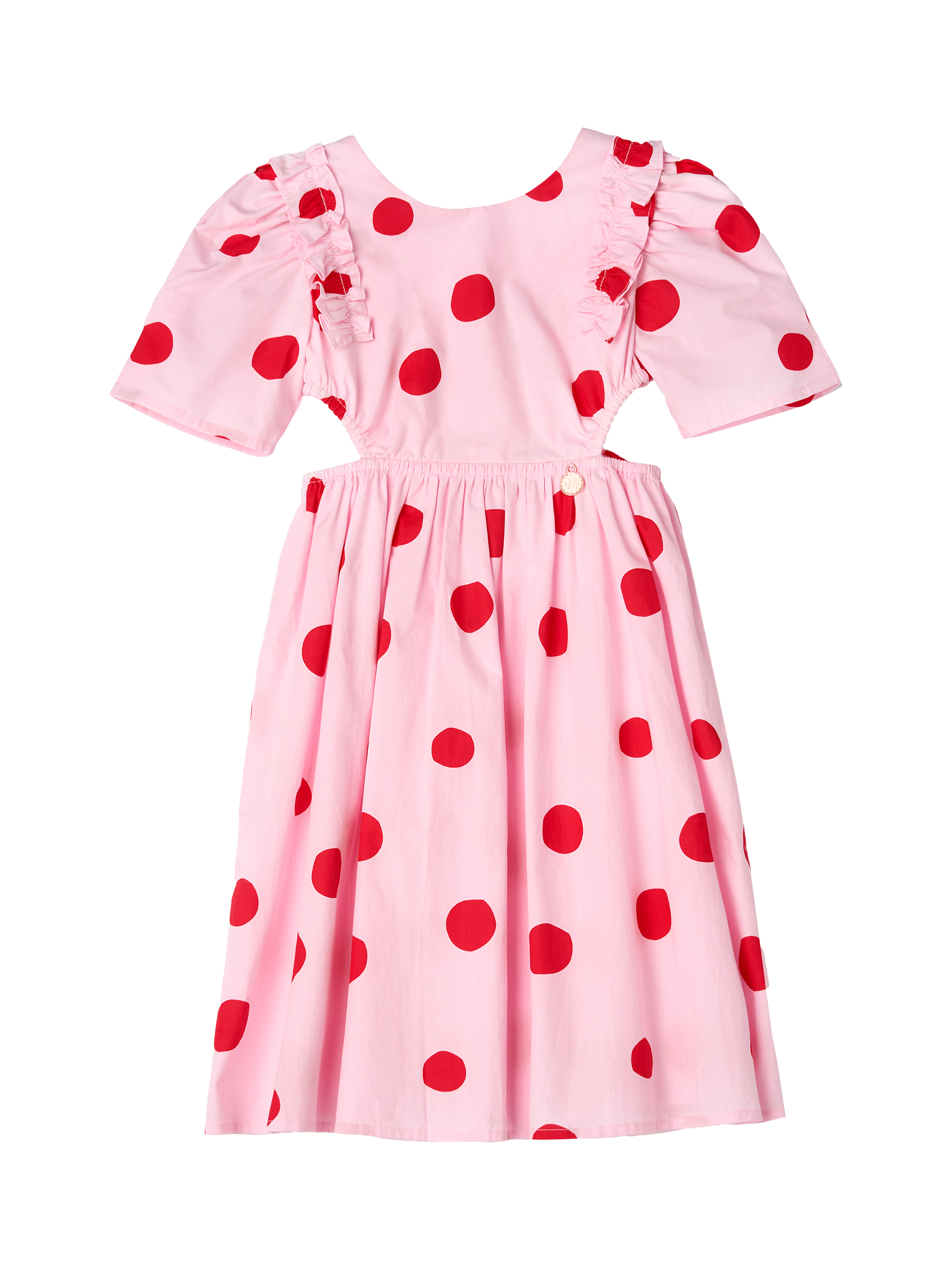 Product image 6 of 7, which shows Angel & Rocket Kids' Spot Puff Sleeve Dress, Pink/Red, 10 years