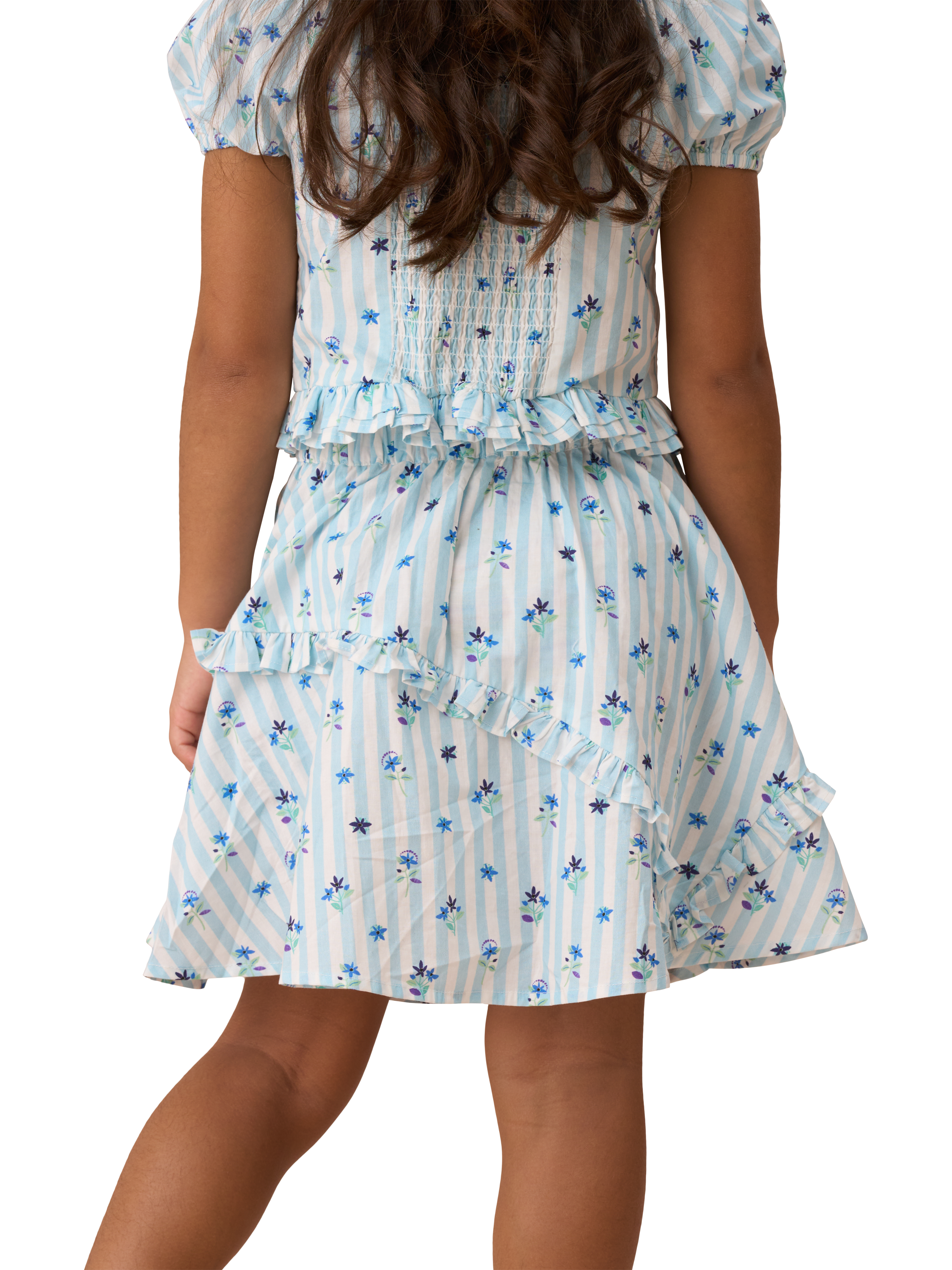 Product image 4 of 8, which shows Angel & Rocket Kids' Pia Print Frill Skirt, Blue, 3 years