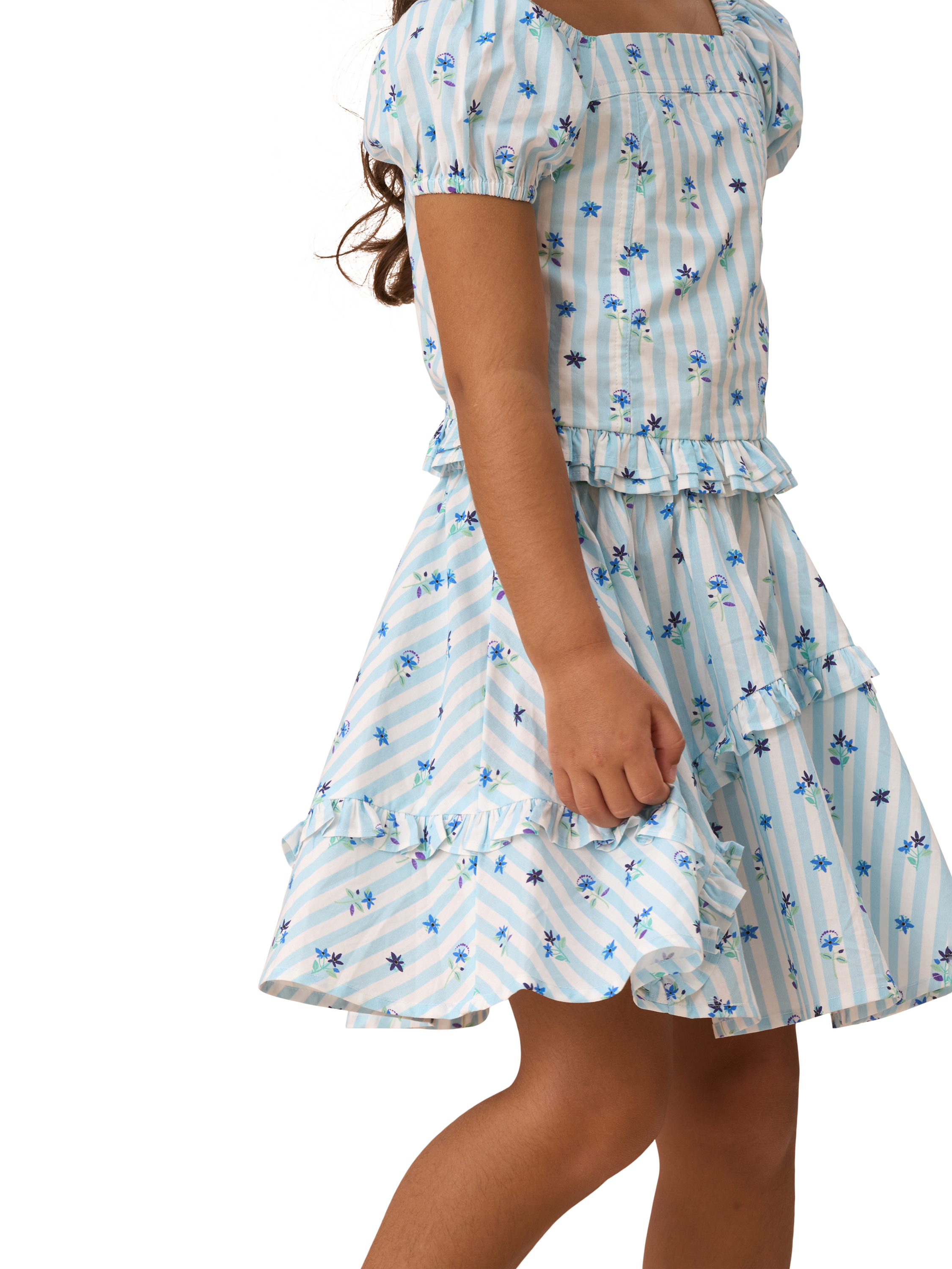 Product image 5 of 8, which shows Angel & Rocket Kids' Pia Print Frill Skirt, Blue, 3 years