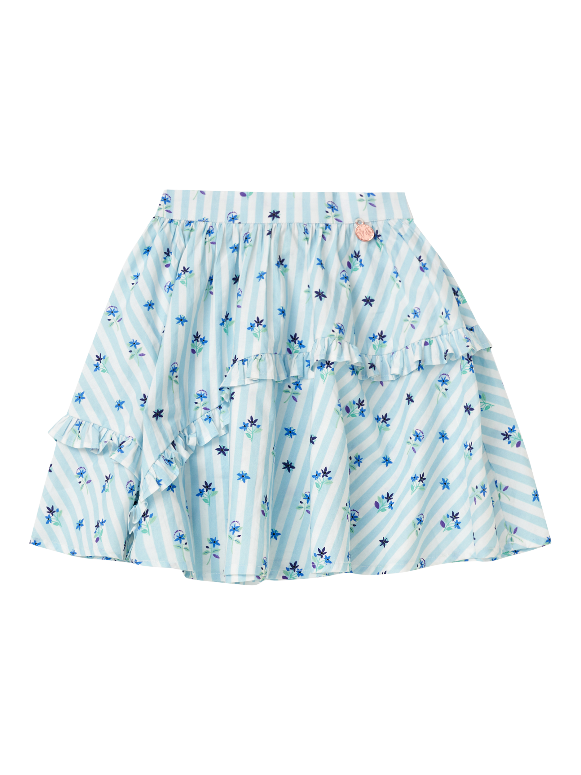 Product image 6 of 8, which shows Angel & Rocket Kids' Pia Print Frill Skirt, Blue, 3 years