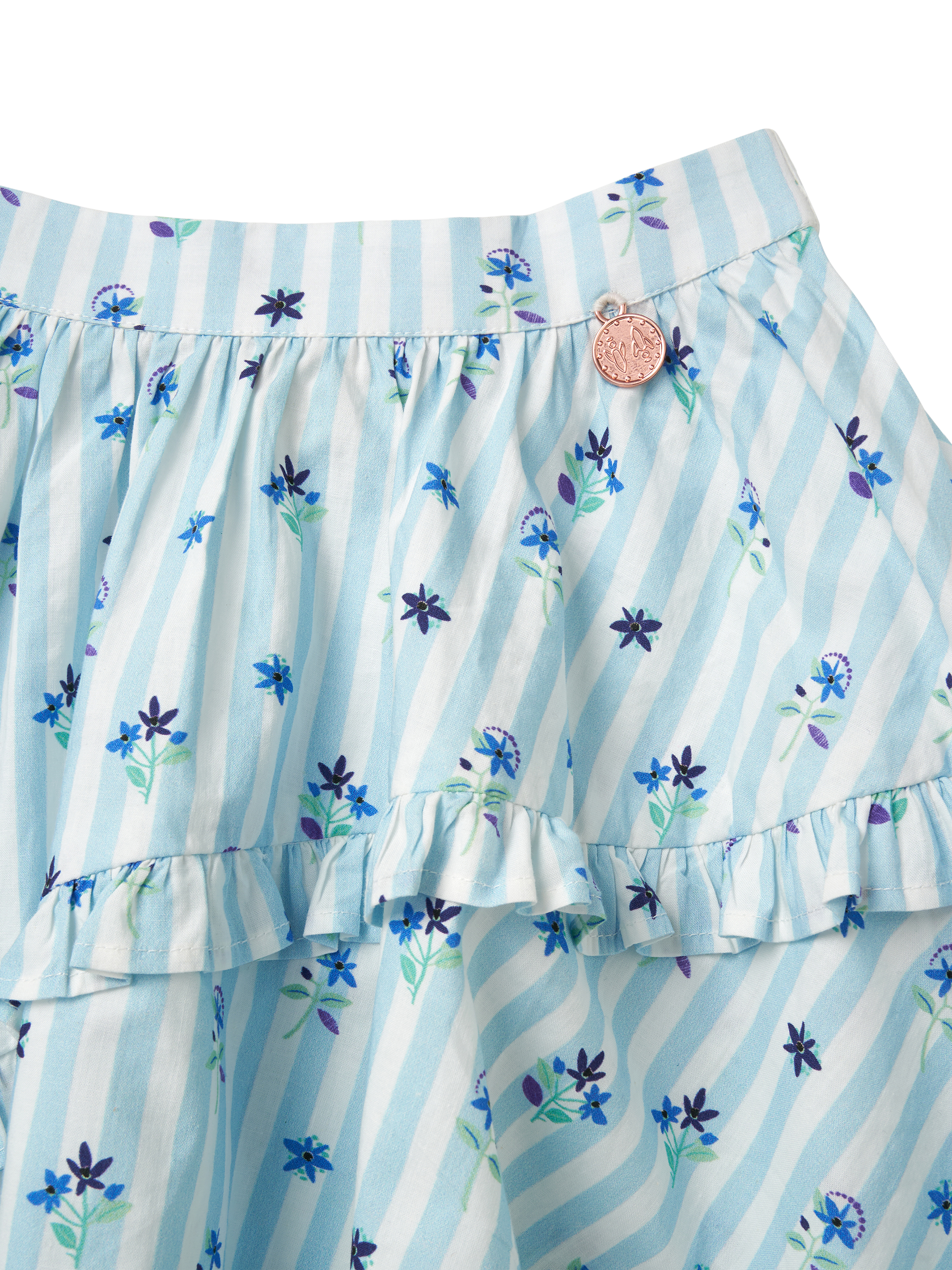 Product image 8 of 8, which shows Angel & Rocket Kids' Pia Print Frill Skirt, Blue, 3 years