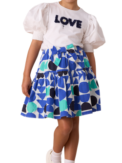 Angel & Rocket Kids' Print Tiered Skirt, Blue/Multi, Blue/Multi