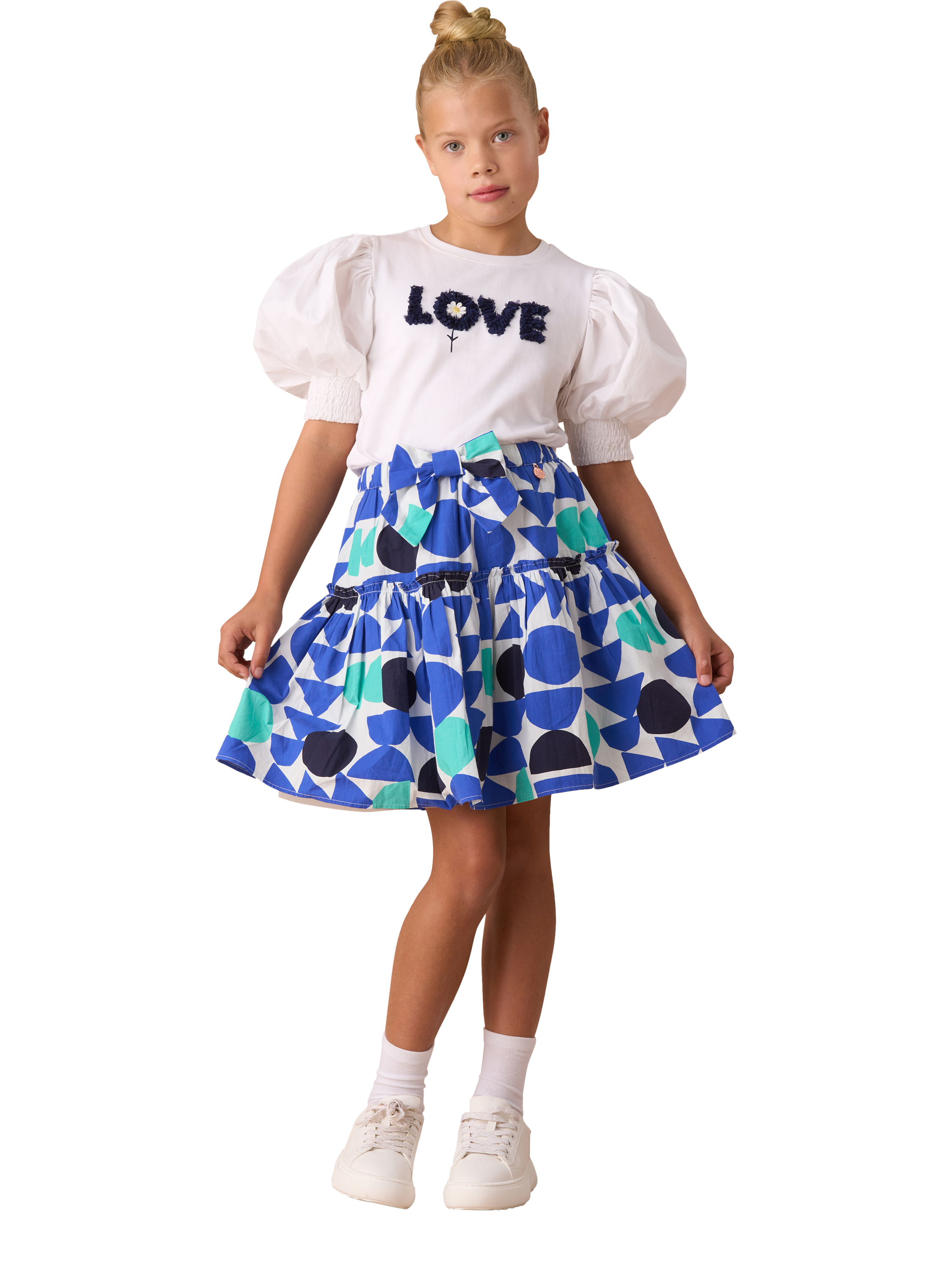 Product image 3 of 6, which shows Angel & Rocket Kids' Print Tiered Skirt, Blue/Multi, 2 years