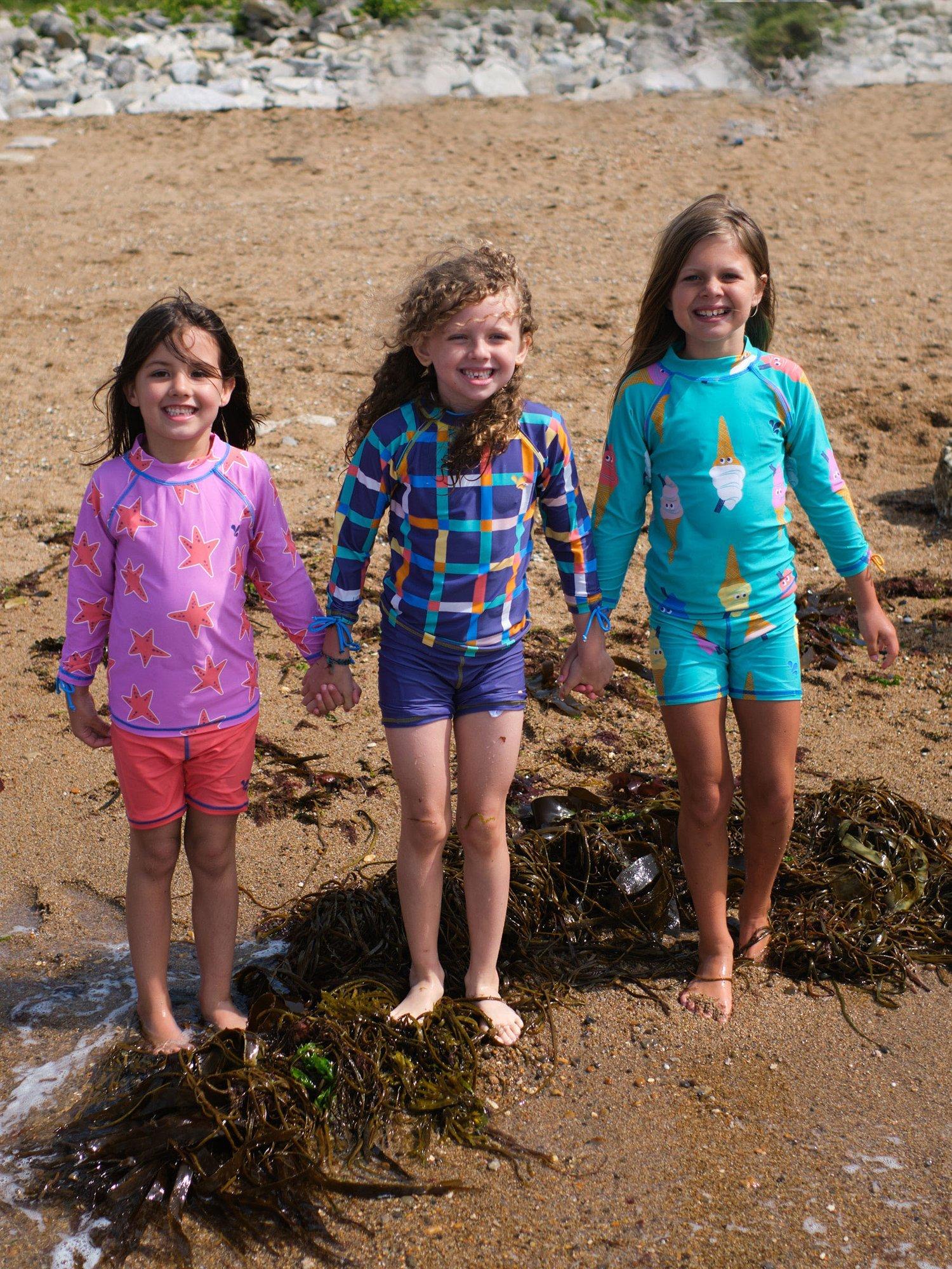 Product image 3 of 5, which shows Muddy Puddles Kids' UV Ice Cream Print Rash Vest & Shorts Surf Set, Green, 12-18 months