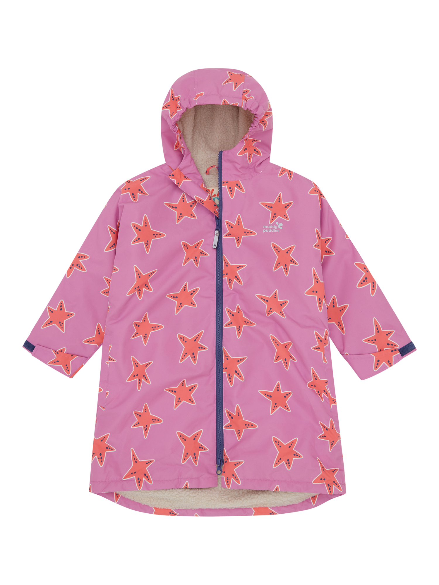 Product image 1 of 6, which shows Muddy Puddles Kids' Starfish Waterproof Robe, Pink/Multi, 2-3 years