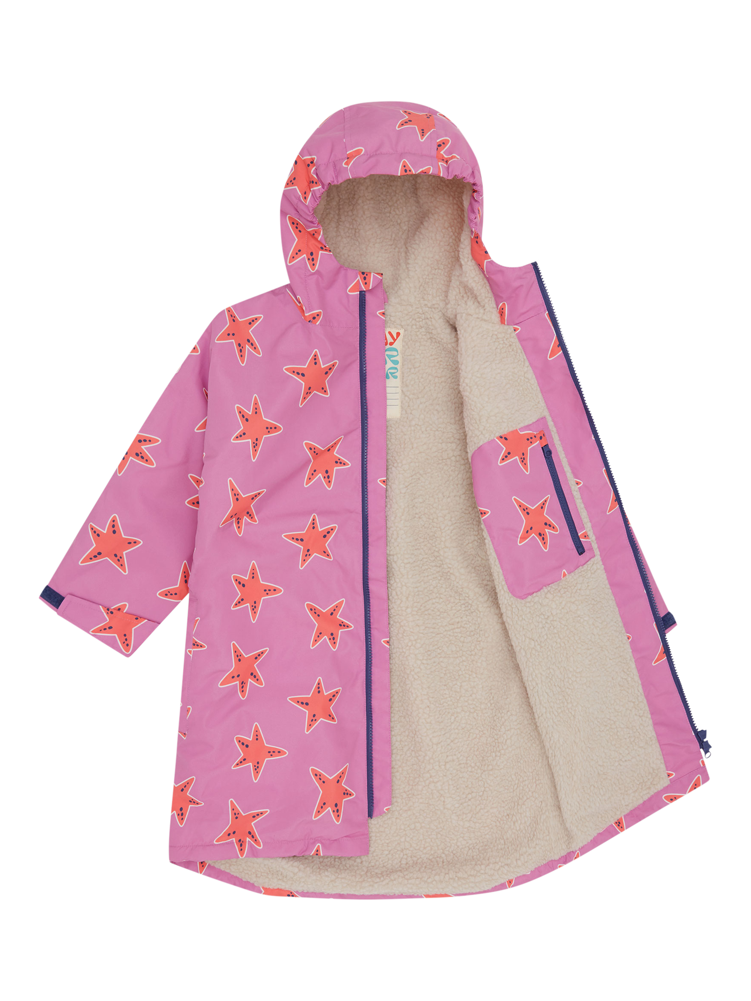 Product image 6 of 6, which shows Muddy Puddles Kids' Starfish Waterproof Robe, Pink/Multi, 2-3 years