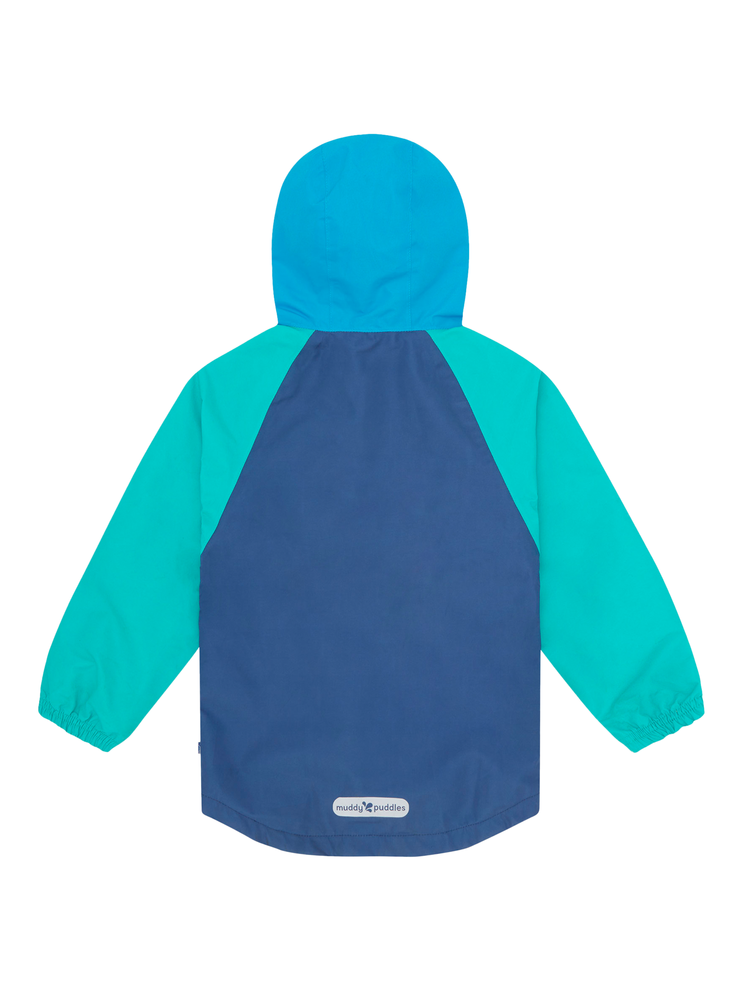 Product image 6 of 6, which shows Muddy Puddles Kids' EcoLight Waterproof Lightweight Colour Block Jacket, Blue/Green, 12-18 months