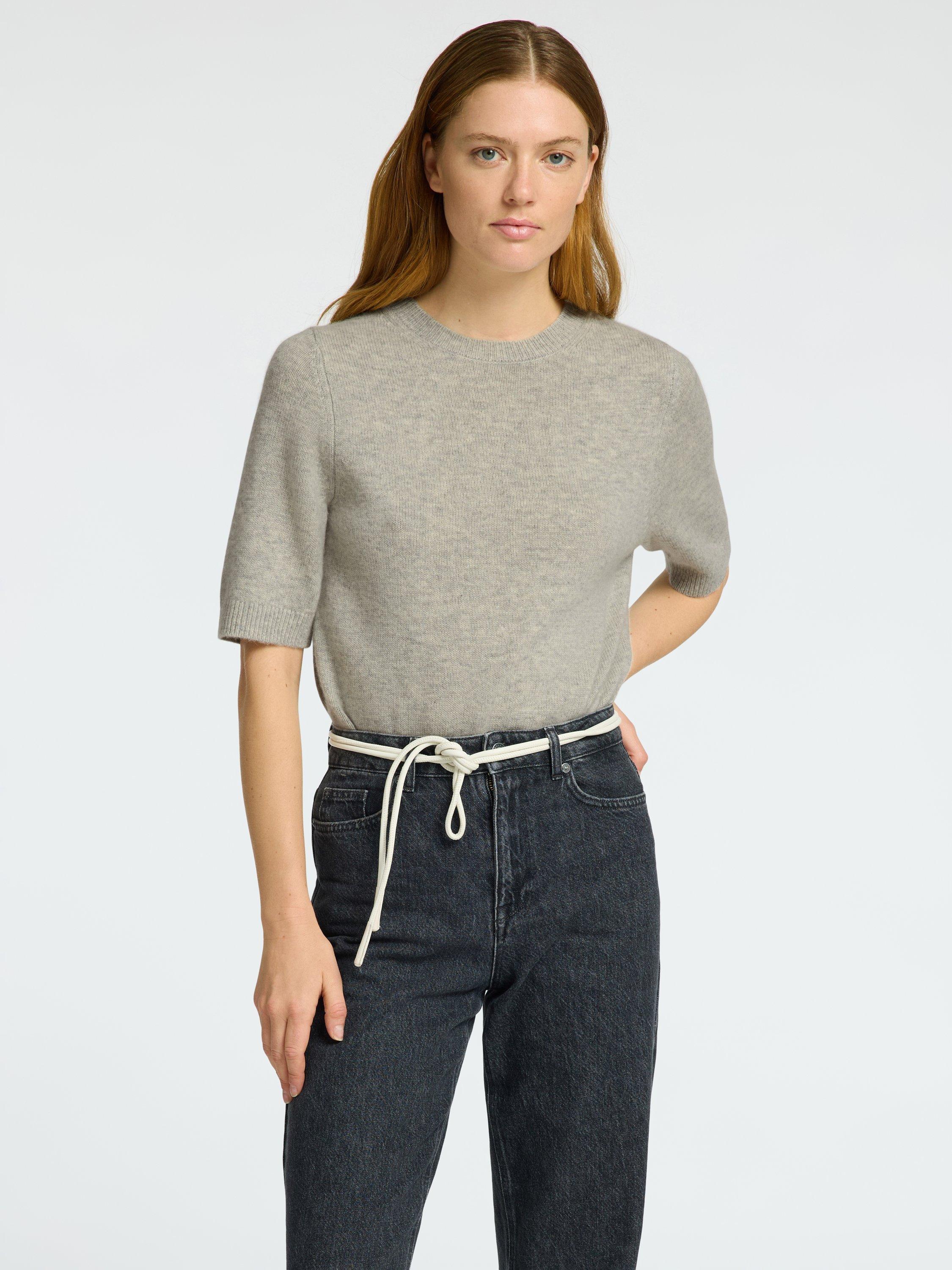 Product image 2 of 6, which shows Selected Cille Wool Cashmere Blend Short Sleeve Jumper, Light Grey Melange, M