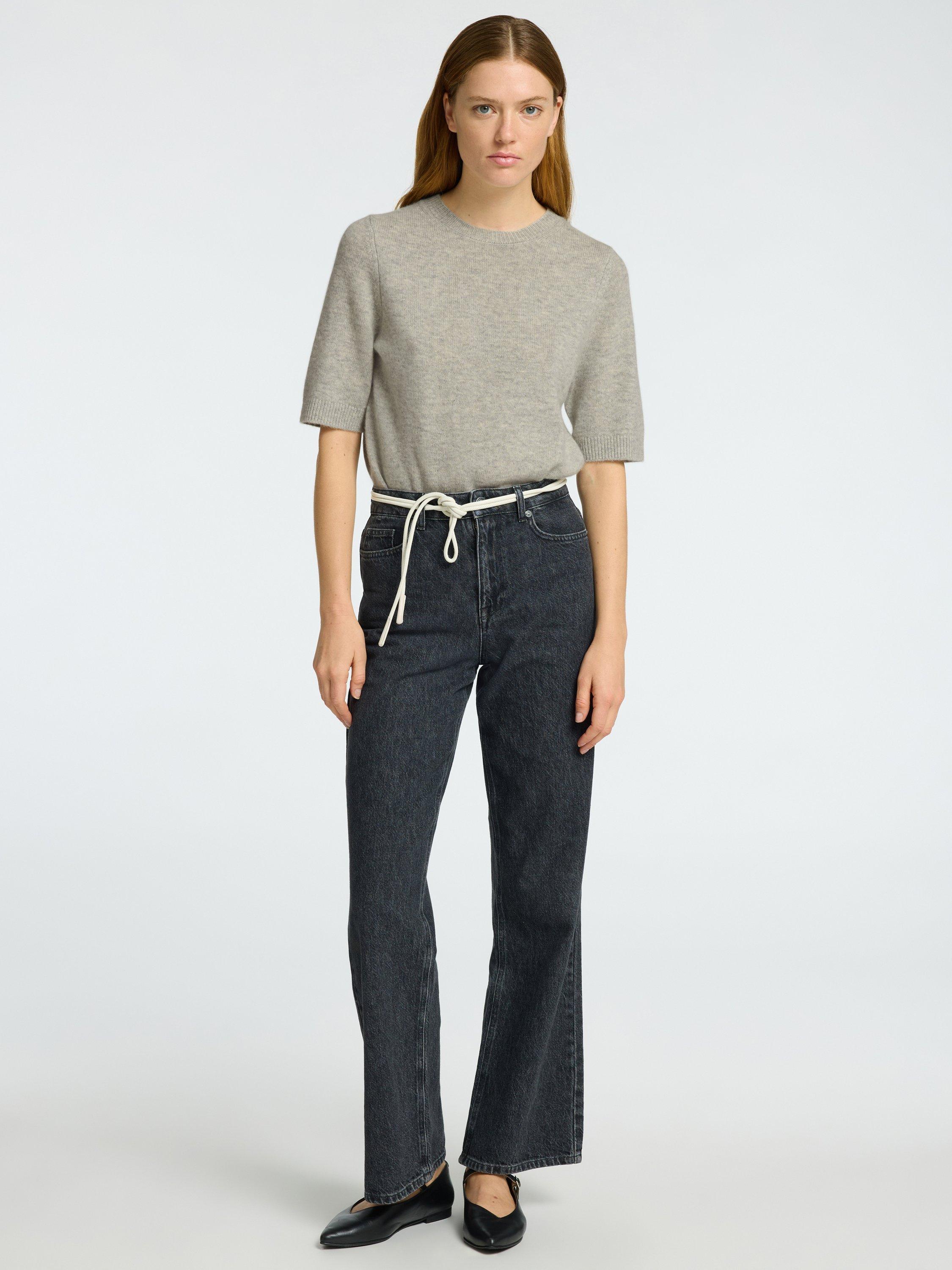 Product image 3 of 6, which shows Selected Cille Wool Cashmere Blend Short Sleeve Jumper, Light Grey Melange, M