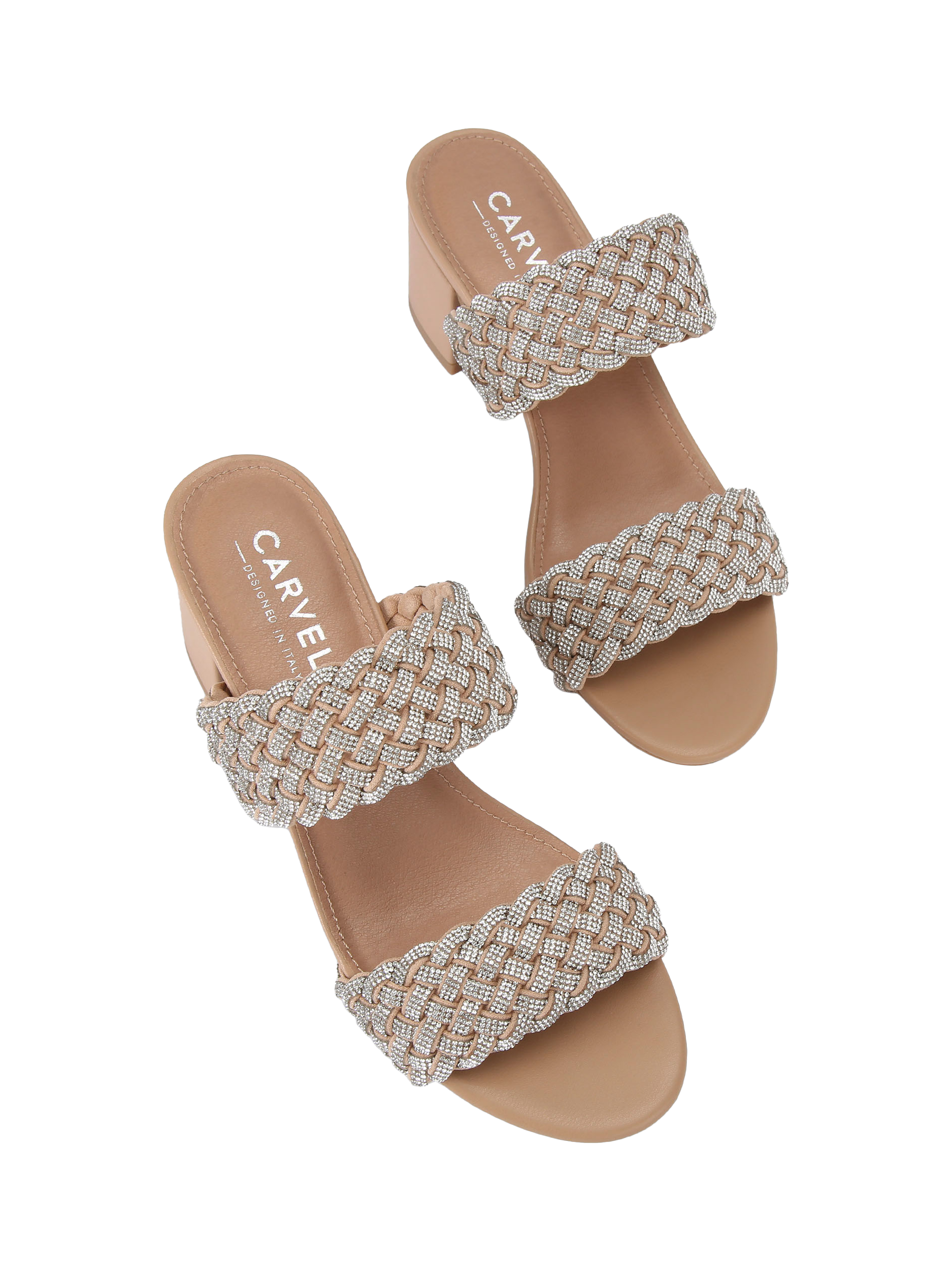 Product image 3 of 4, which shows Carvela Twisted Jewel Embellished Strap Sandals, Beige, 3