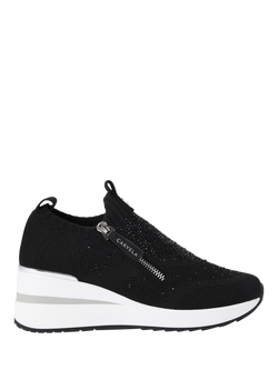 Carvela High Rise Zip Knit Trainers, Black, Black