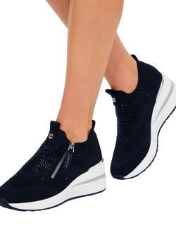 Carvela High Rise Zip Knit Trainers, Black - view 2, Black